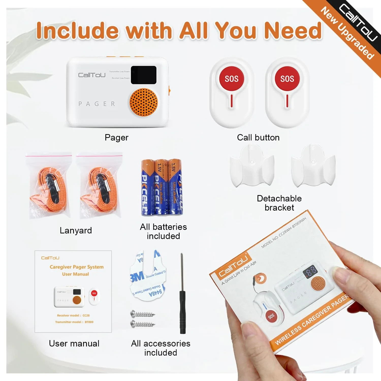CallToU Caregiver Pager Wireless Vibration Call Bell Nurse Call System