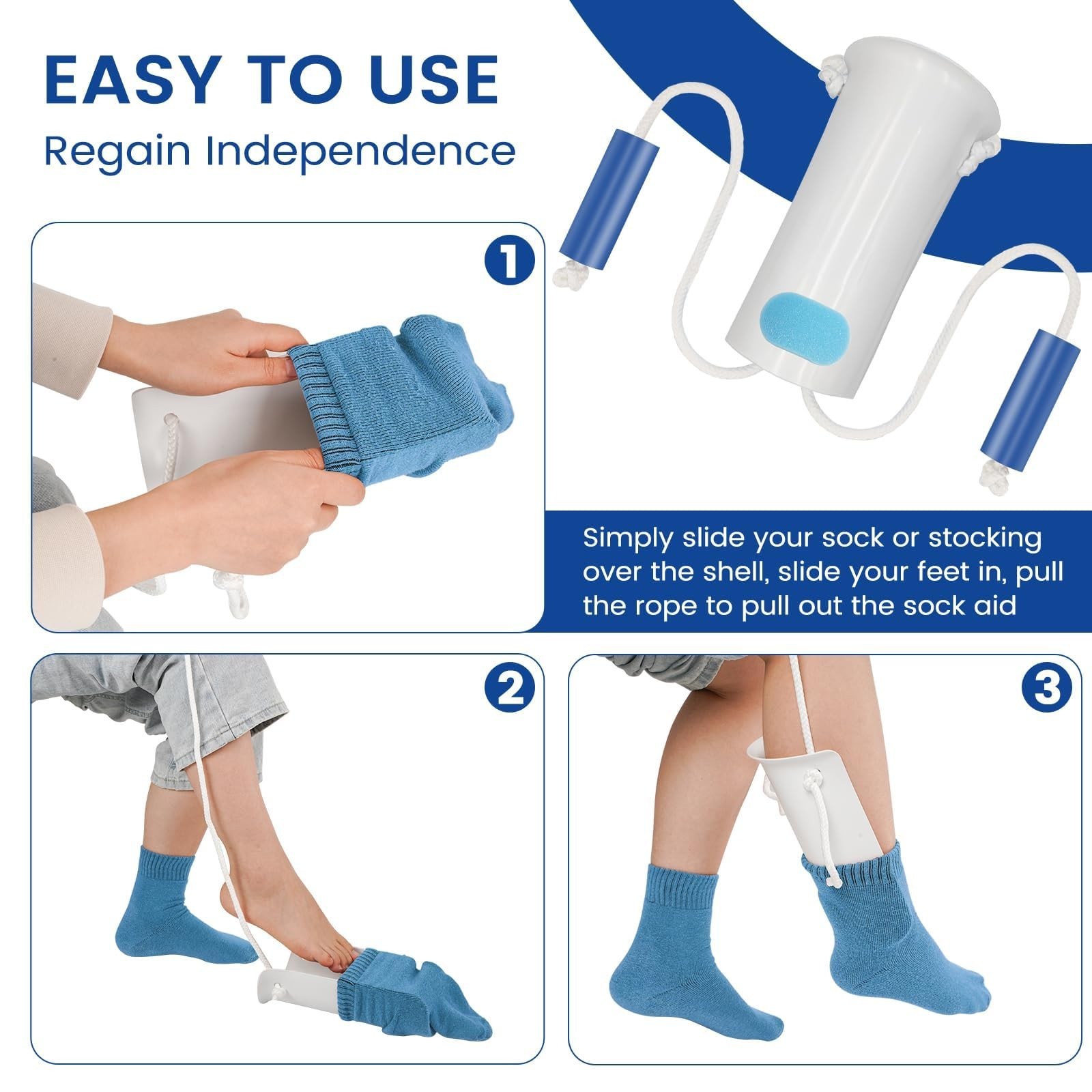 Sock Aid Kit for Easy Sock Application | 4″ Flexible Helper for Seniors | Comfor