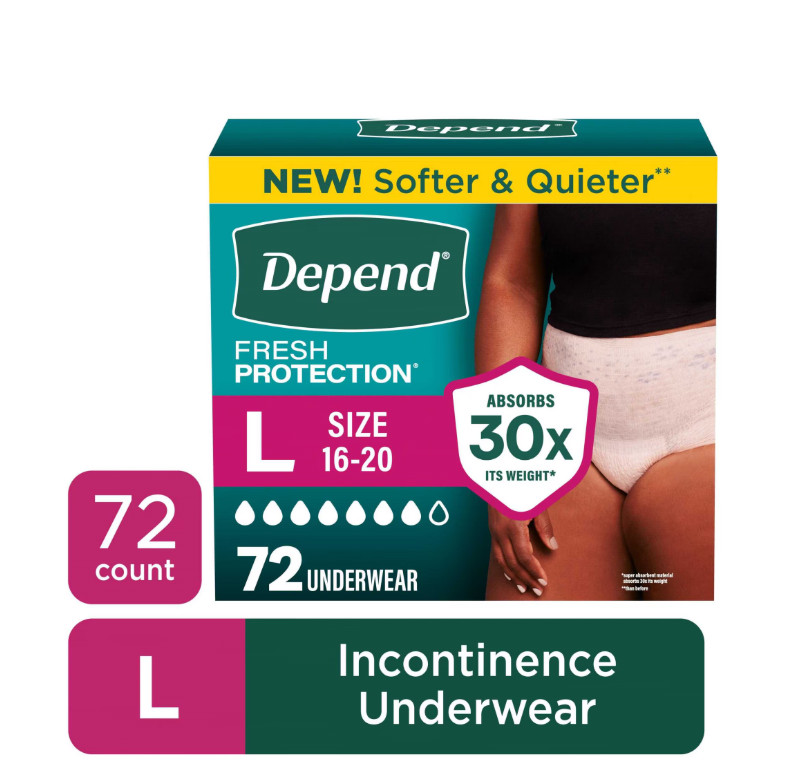 Depend Fresh Protection Incontinence Underwear Women L 72 Count Pink