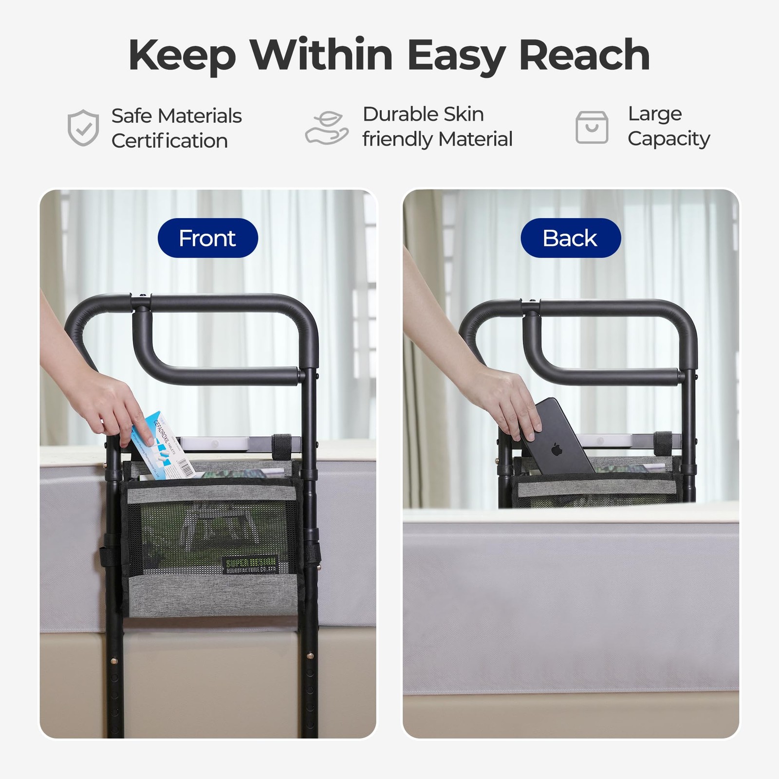 Nimood C3 Pro Bed Rails For Elderly Adults Safety Adjustable Heights Bed Cane