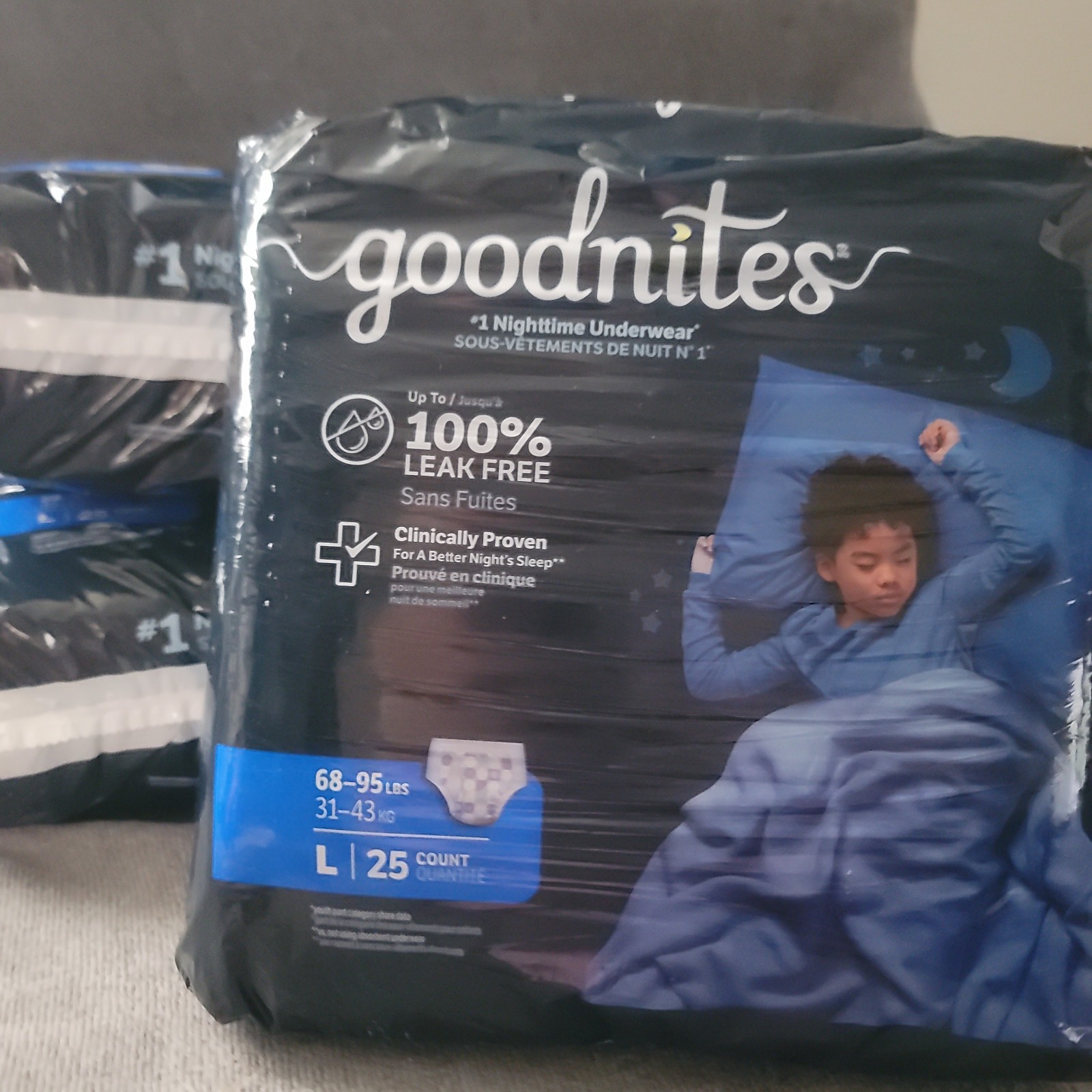 GoodNites Boys Pull-Up Nighttime Underwear Large 68-95 lbs 75 (3 Packs of 25)