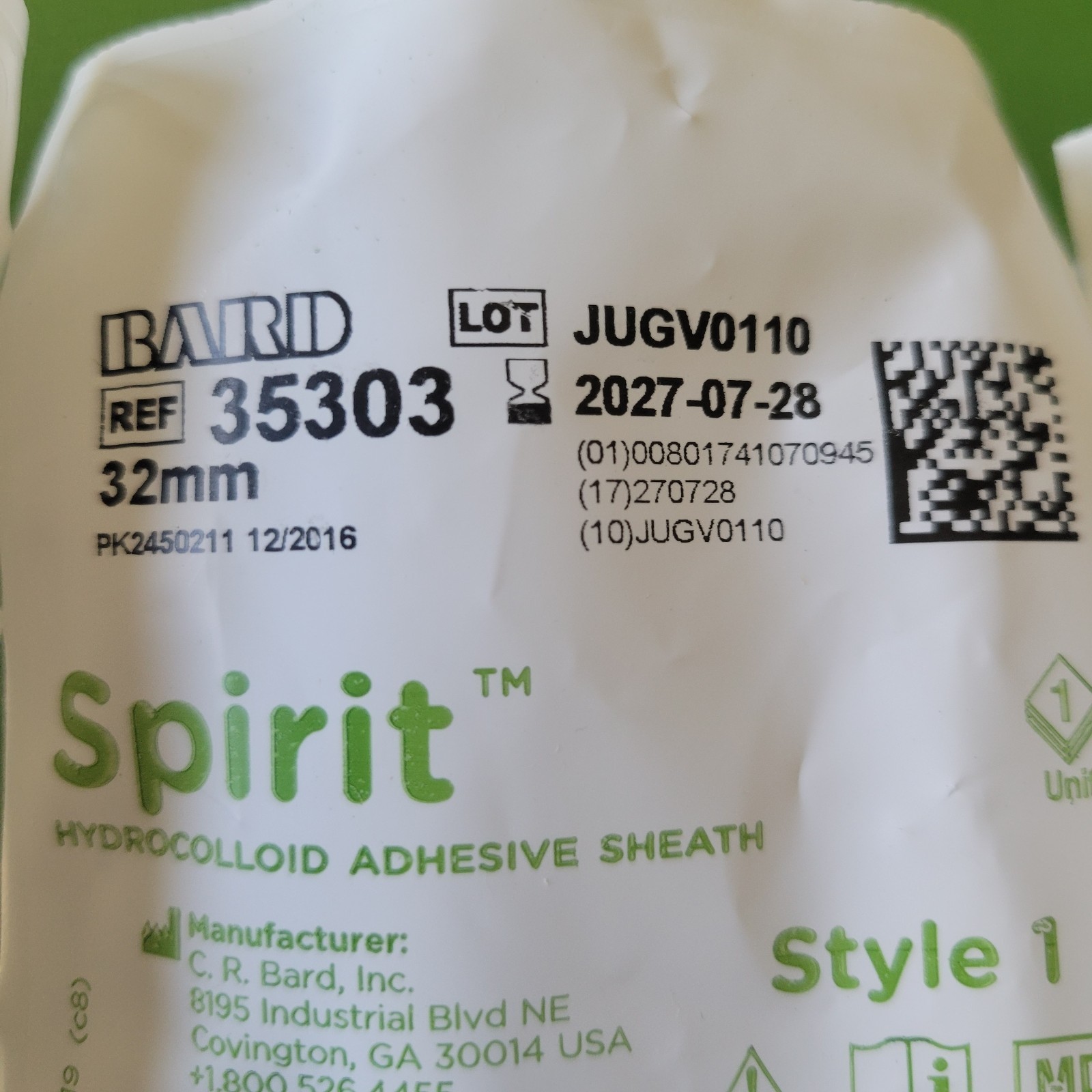 New Bard Spirit STYLE 1 Hydrocolloid Adhesive Sheath 32mm 35303 Open Box 25 Pack