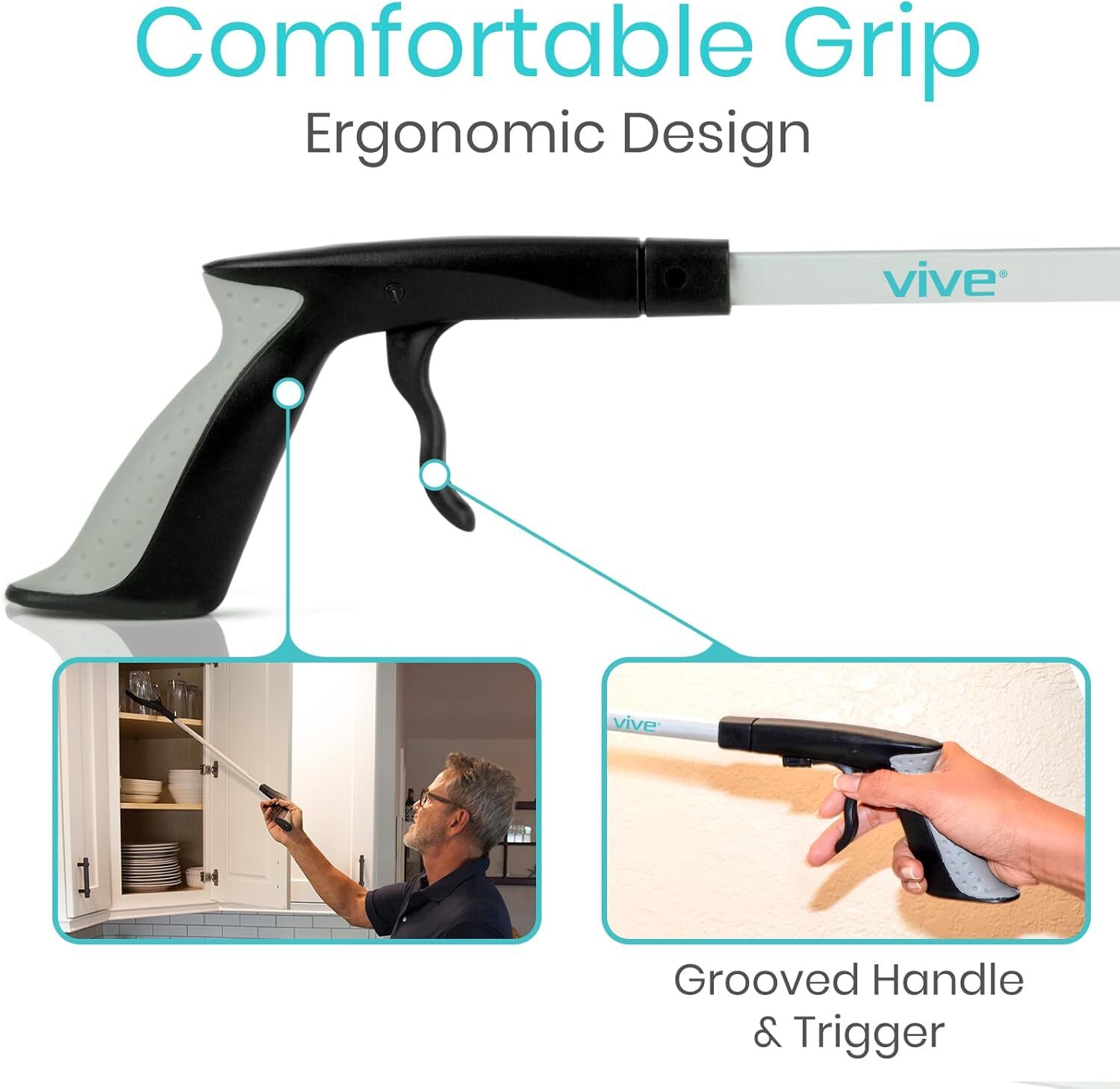 Vive 6 Foot Rotating Reacher Grabber Tool For Extended Reach And Mobility Aid