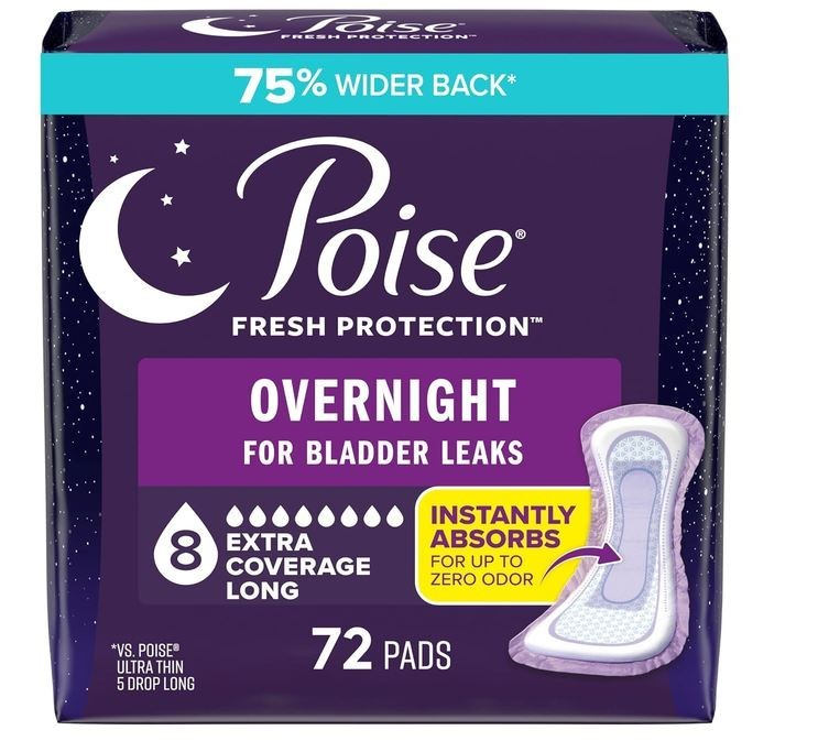 Poise Overnight Incontinence & Postpartum Pads for Bladder Leaks, 8 Drop Extra C