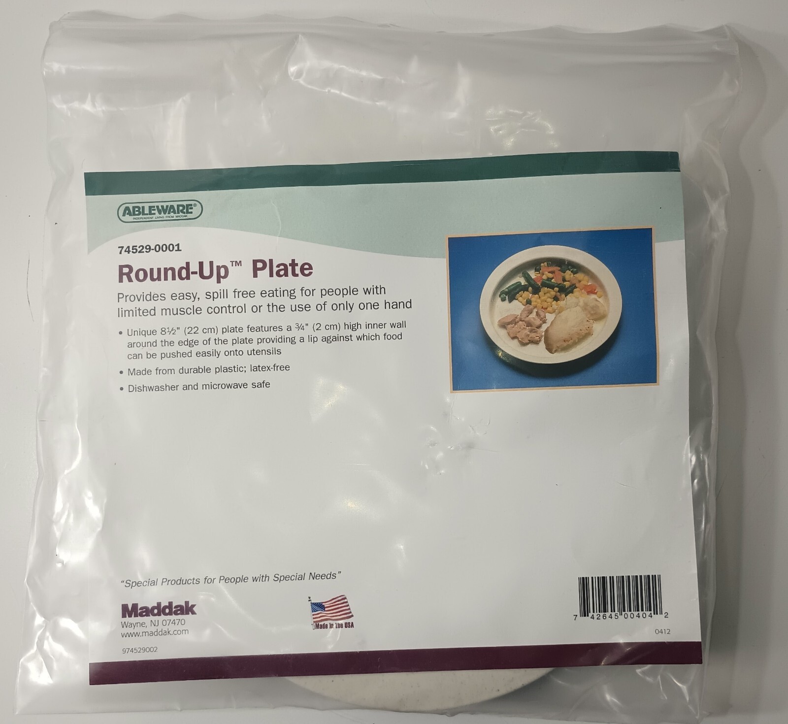 Ableware Plate 8.5″ Round Up Plate Special Needs Maddock Plastic Latex Free