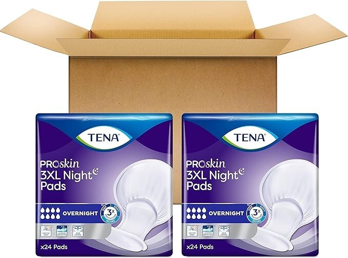 TENA Incontinence Pad 3XL Plus Overnight Absorbency for Men Women ProSkin 48coun