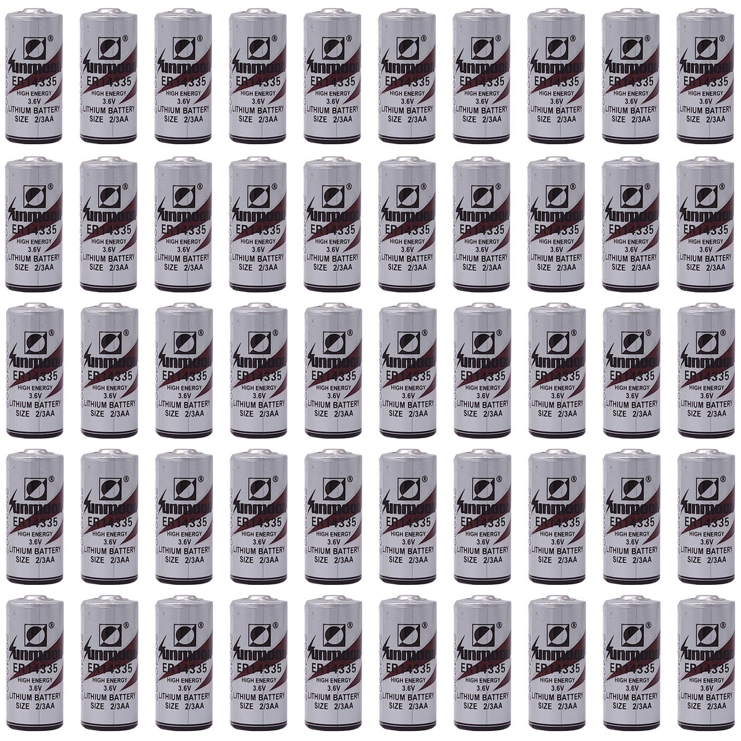 50Pcs 3.6V ER14335 SUNMOON 2/3AA Battery 1650mAh Non-rechargeable Battery US