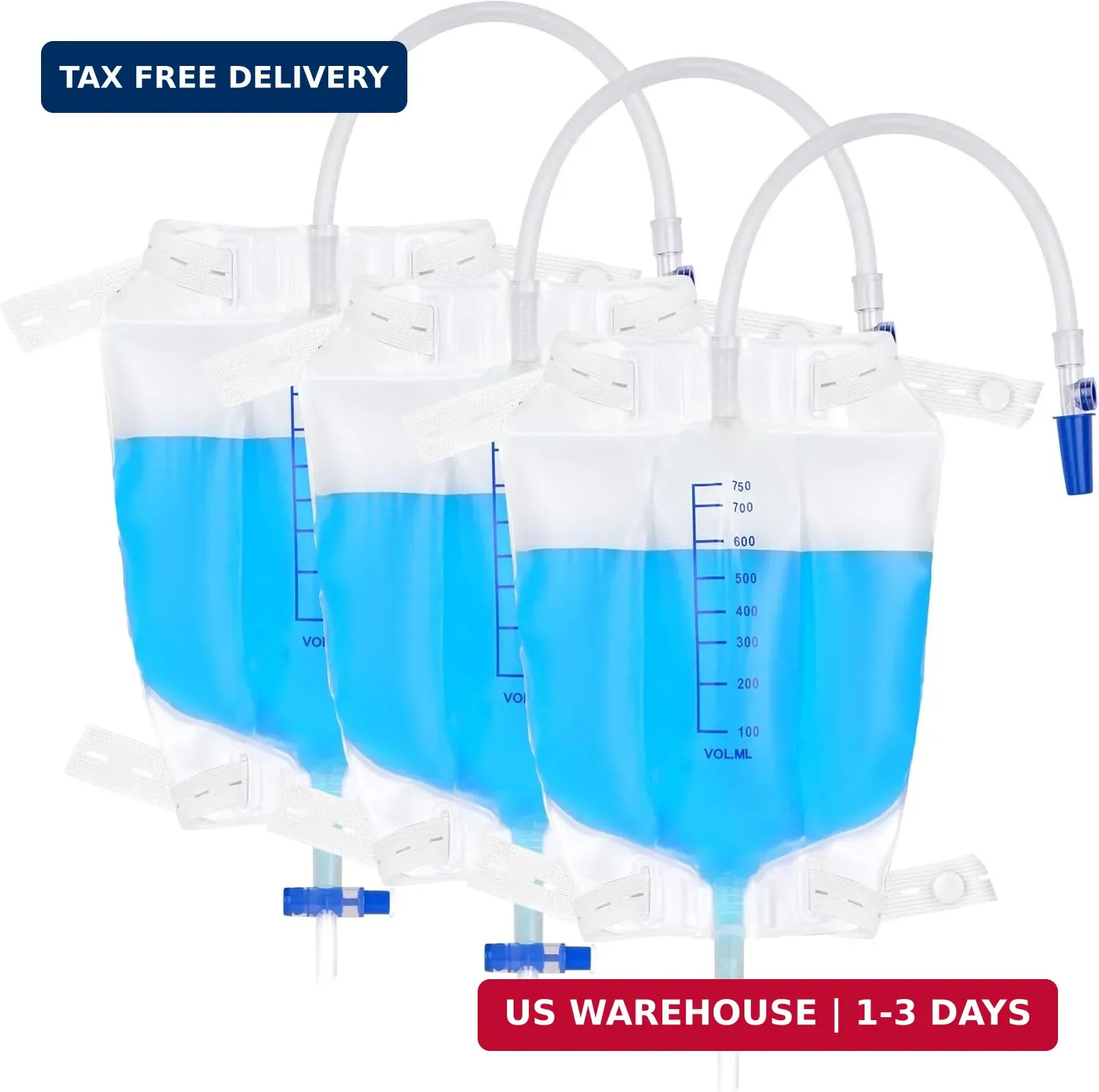 750 mL Catheter Leg Bag for Men and Women 3 Pack Urinary Drainage Bag with Anti-