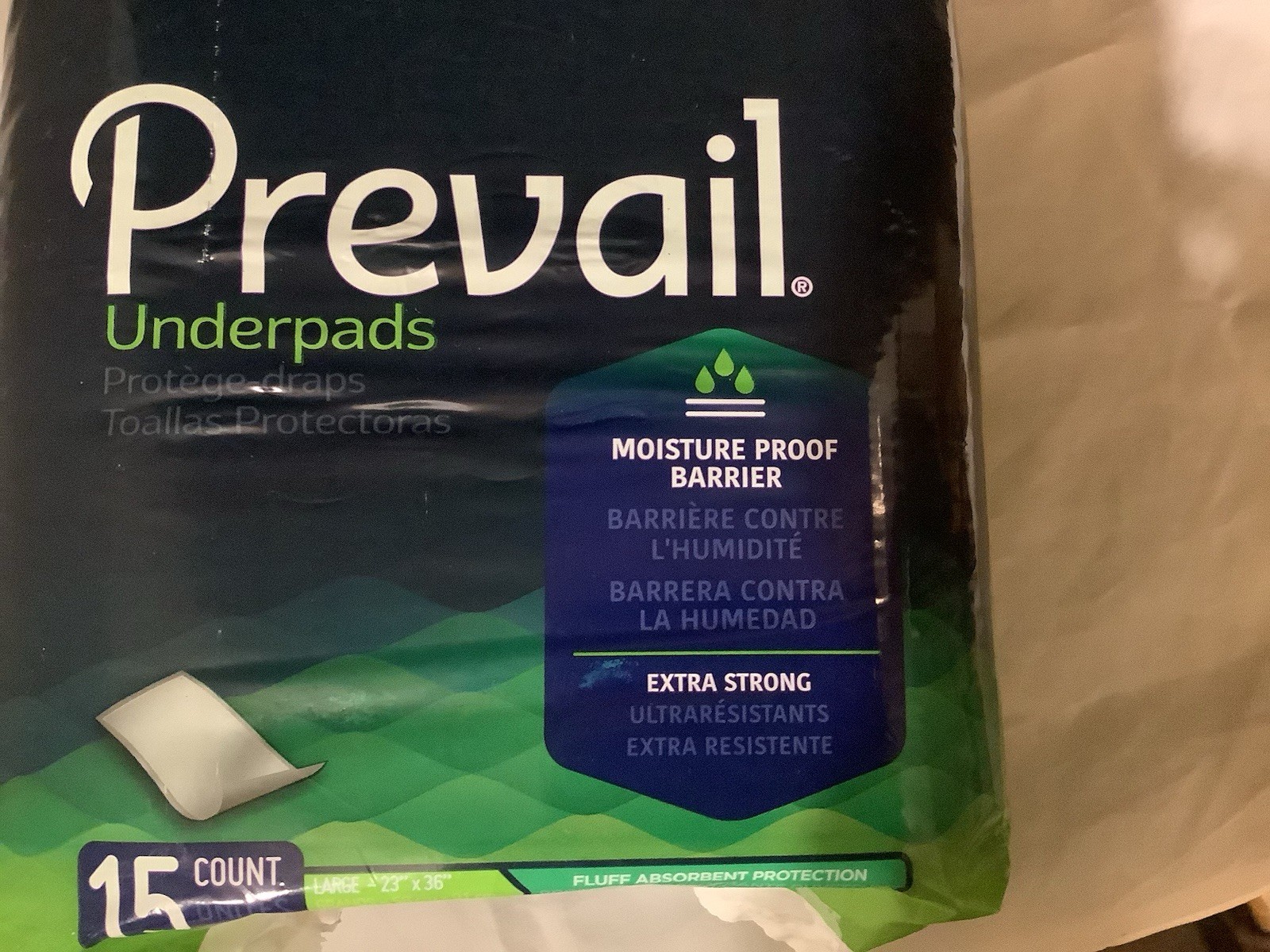 PREVAIL UNDERPADS MOISTURE PROOF BARRIER EXTRA STRONG 15 COUNTS