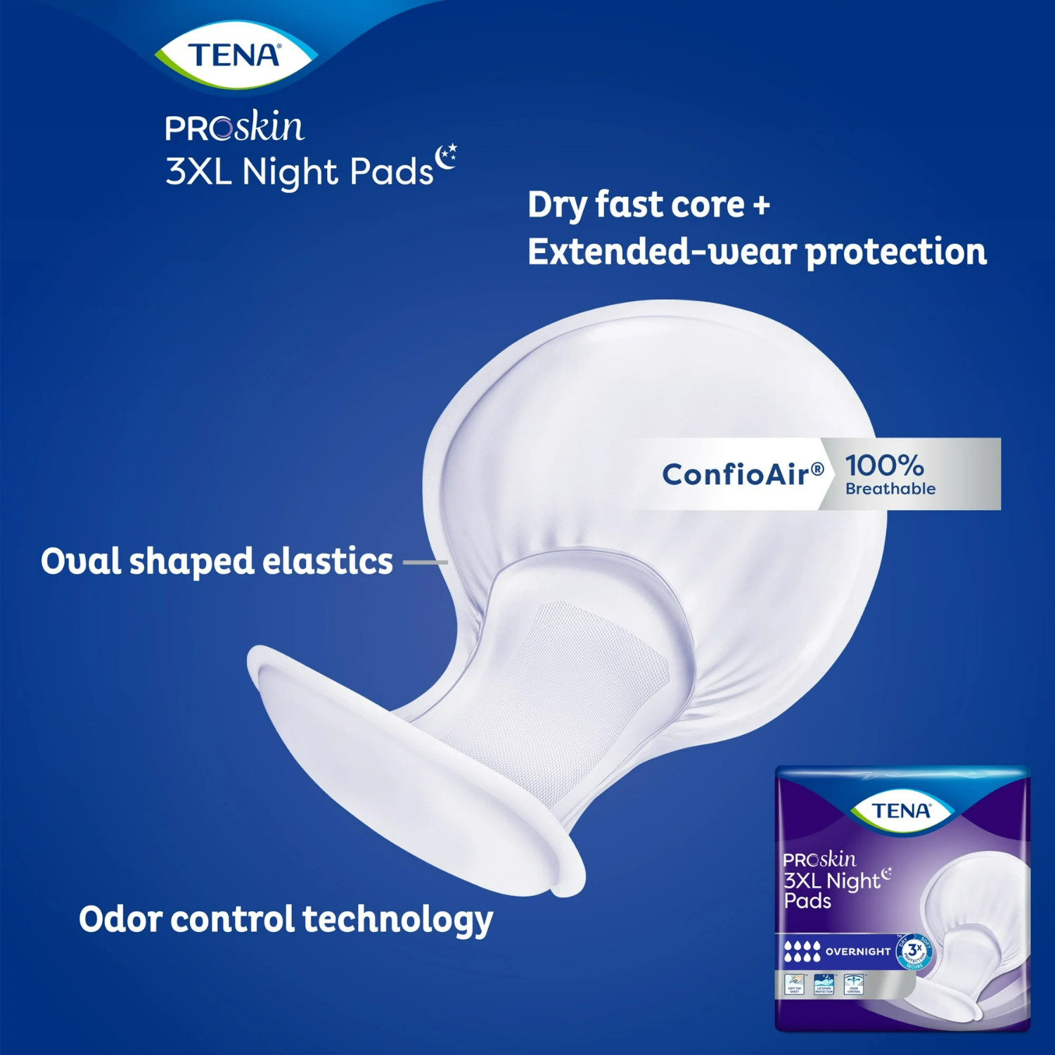 Tena ProSkin 3XL Incontinence Pads for Women & Men, Overnight Absorbency, 24 Ct