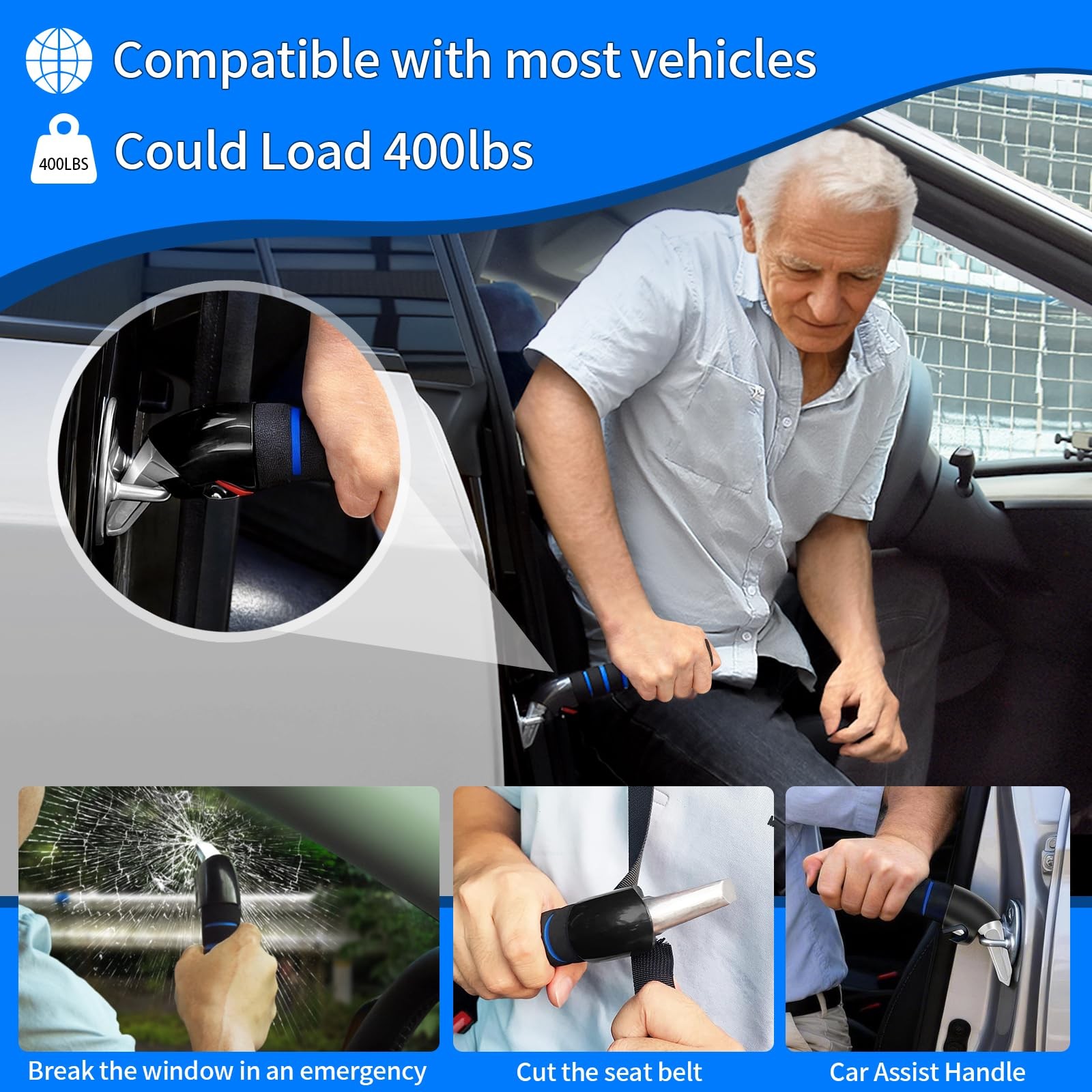KOUNATSURI 2Pack Car Door Handle for Elderly Assist Support Blue