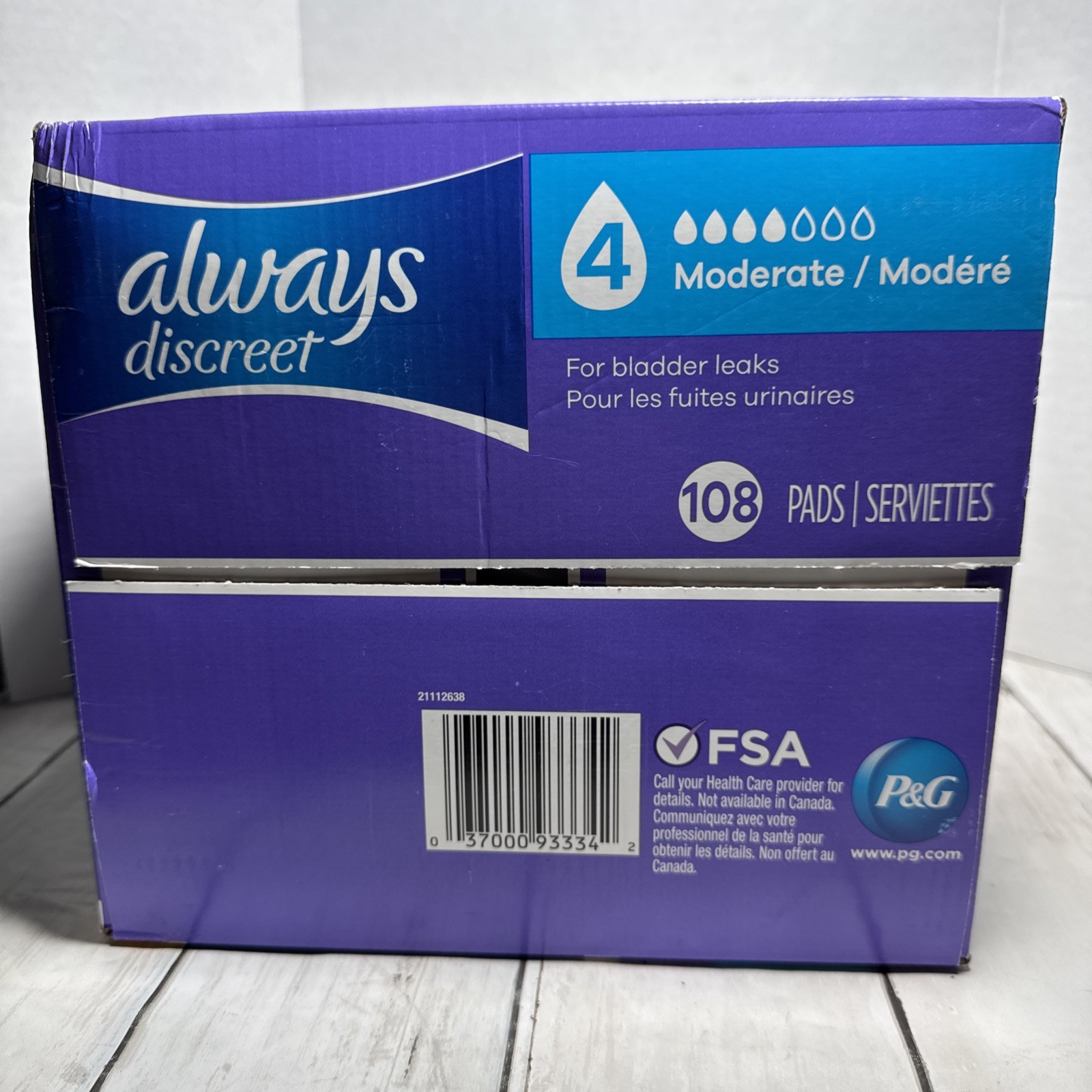 Always Discreet Incontinence Pads # 4 Moderate Regular Length 108CT Sealed