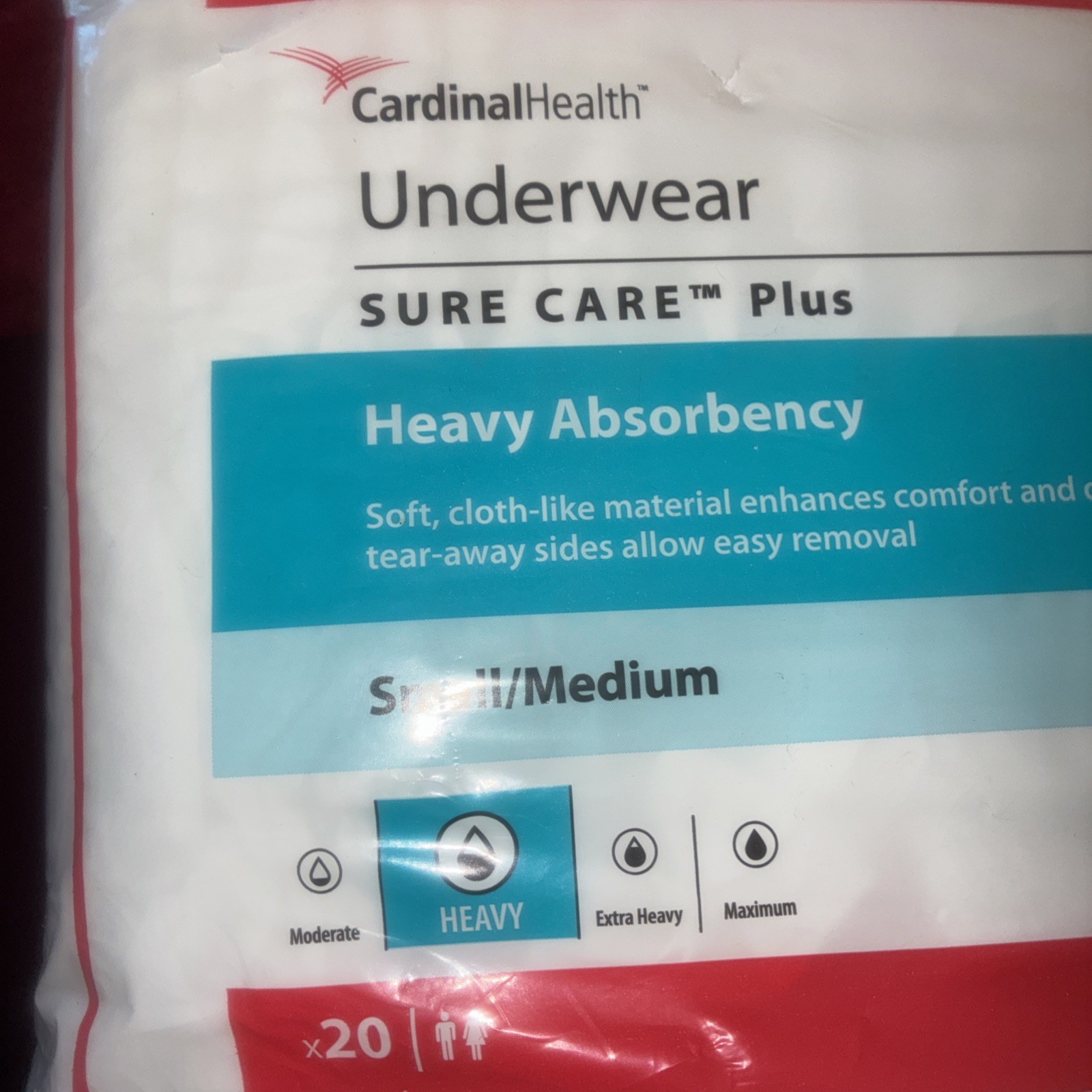 Cardinal Sure Care Plus 20 Pack Disposable Underwear Heavy Absorbency S/M