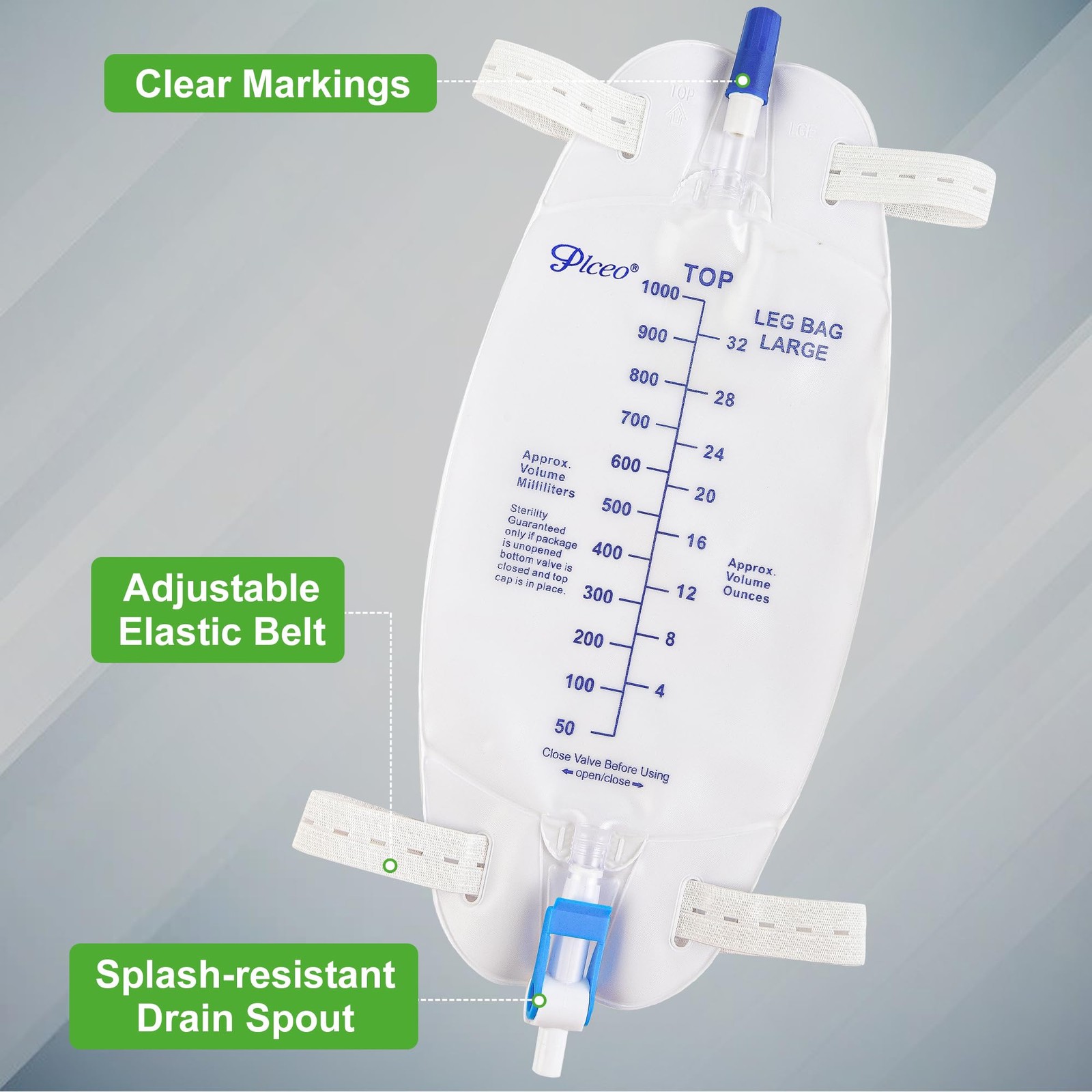 Easy-Tap Leg Bag Urinary Drainage Bag, 1000ml, Anti-Reflux Valve, Cloth Strap…