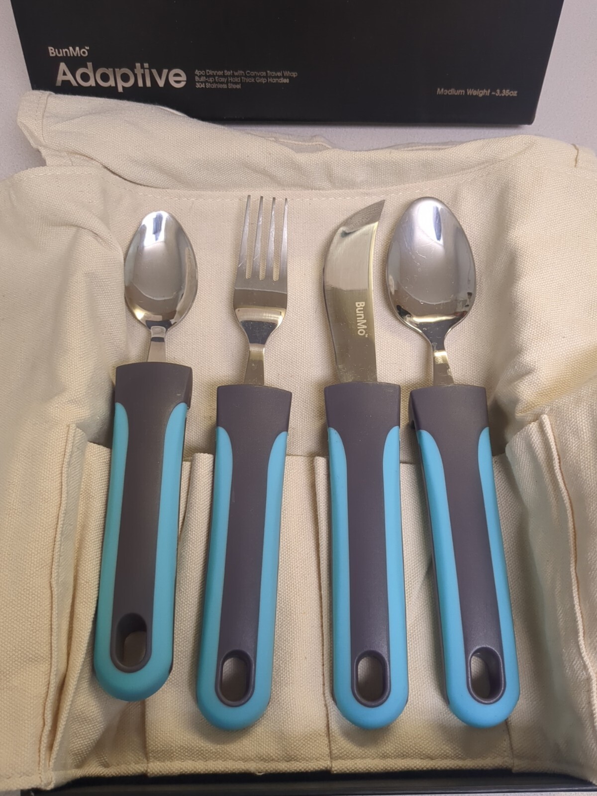 Adaptive Silverware 4 Pc For Elderly Arthritis Medium Weight 3.35 oz- Bunmo