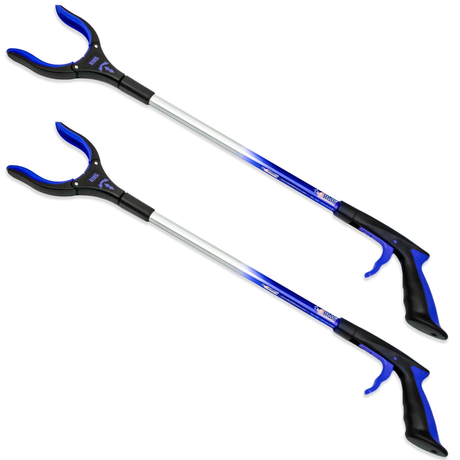 RMS 2-Pack 32 Inch Extra Long Grabber Reacher with Rotating Jaw – Blue