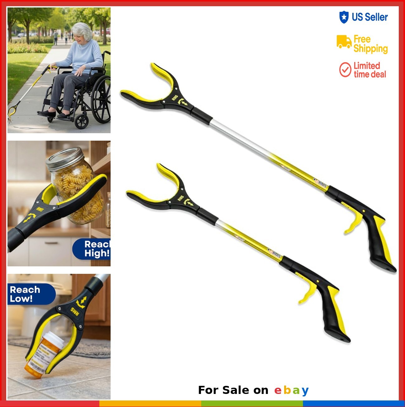 Grabber Reacher Tool 34 Inch 21 Inch 2 Pack Rotating Jaw Mobility Aid Pickup