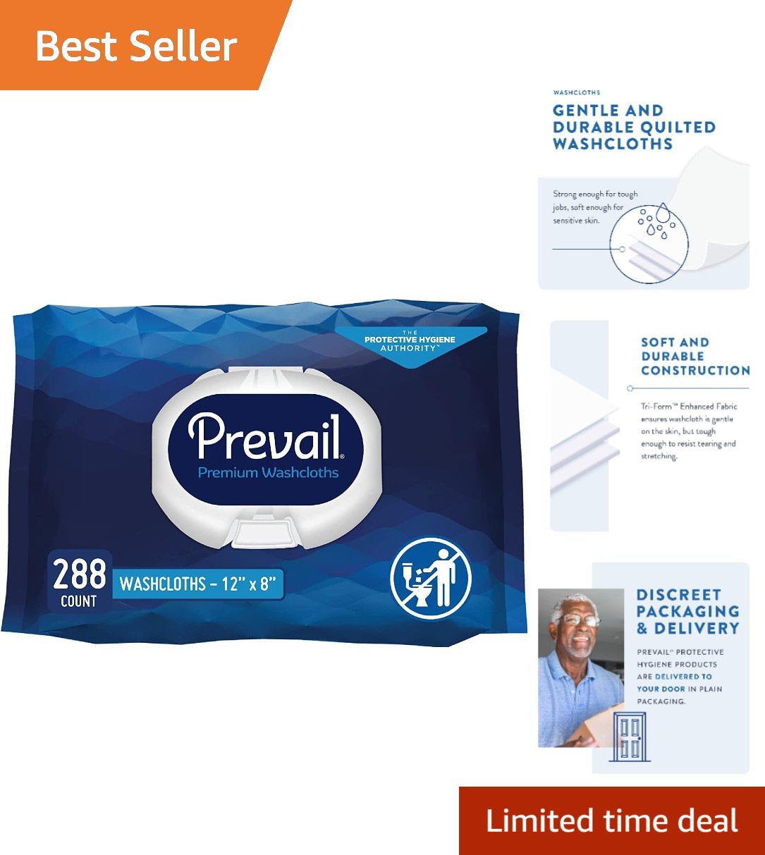 Lotion-Enriched Adult Washcloths – 288 Count Hypoallergenic Disposable Wipes