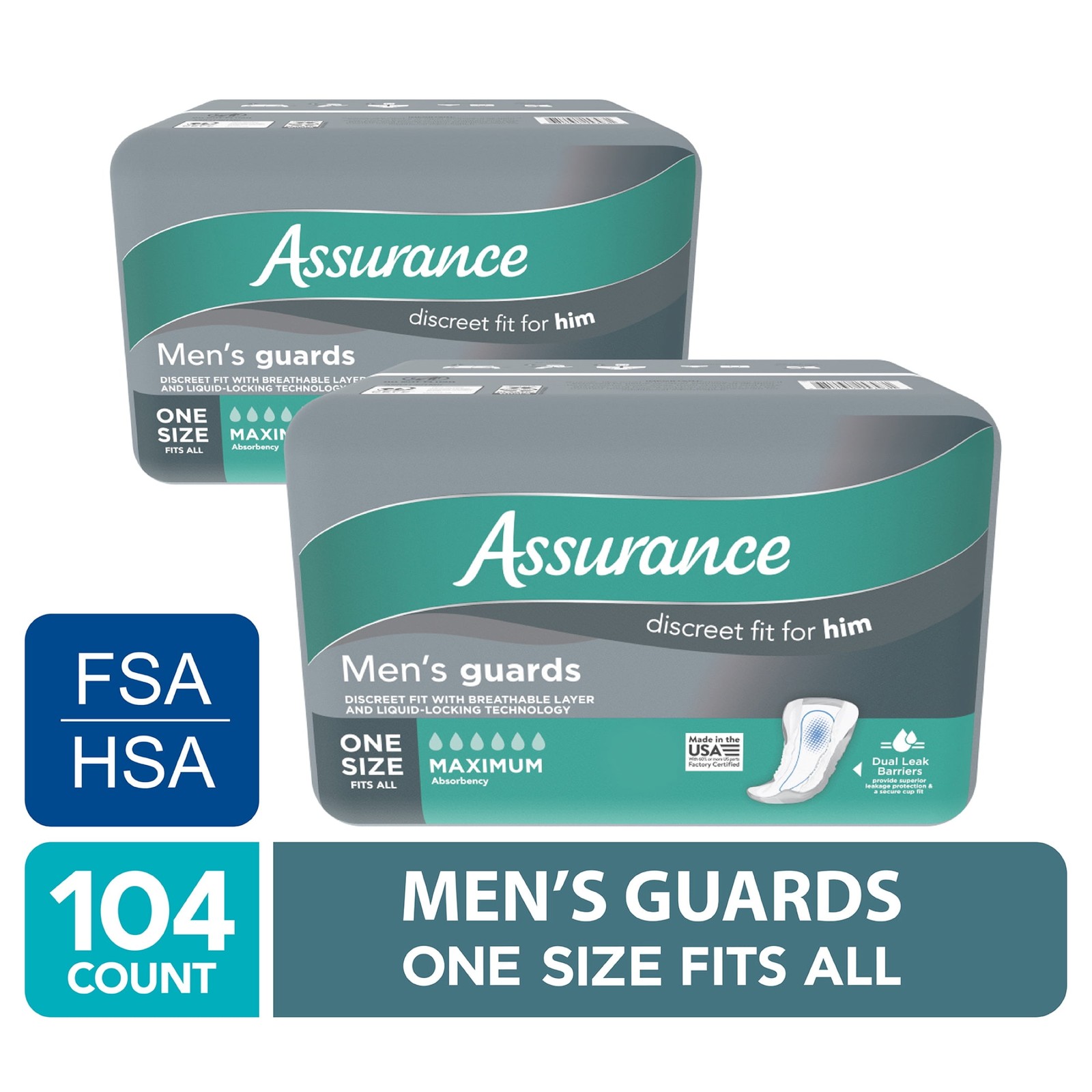 Men’s Assurance Guards – Maximum Absorbency, 52 Count for All-Day Use