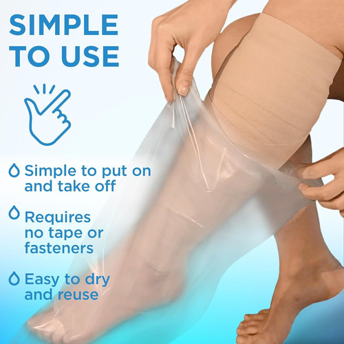 100% Waterproof Cast Covers for Shower Leg – 2pk – Half – 28″, Clear