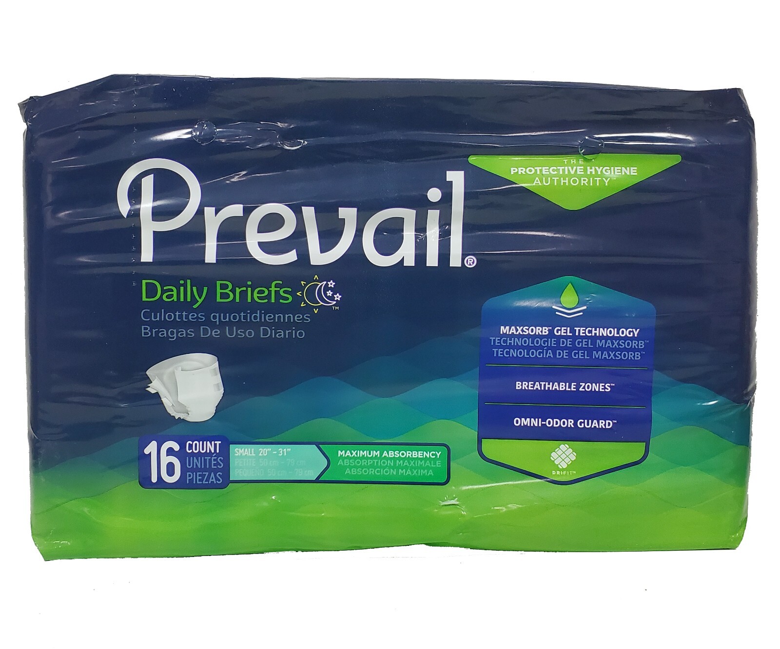 Prevail Daily Briefs Small 20″-31” 16 Count Underwear Diaper Pull Up New