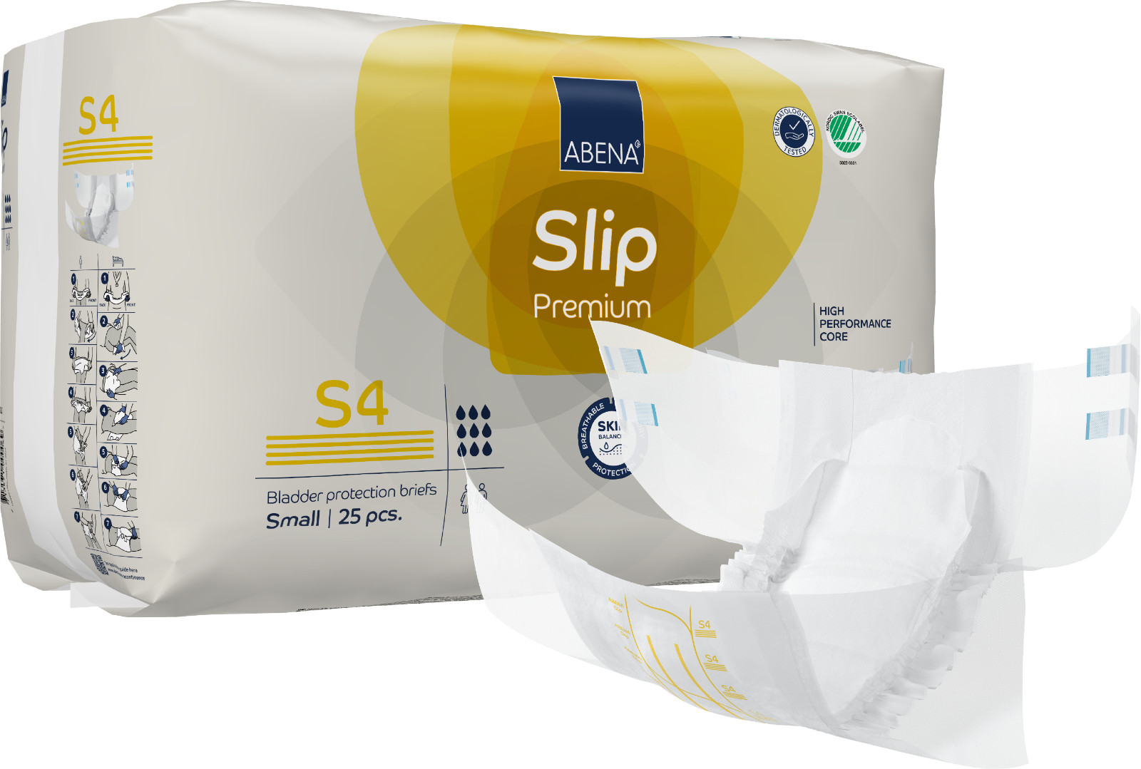 Abena Slip Premium Incontinence Briefs, Level 4, Small, 75 Count