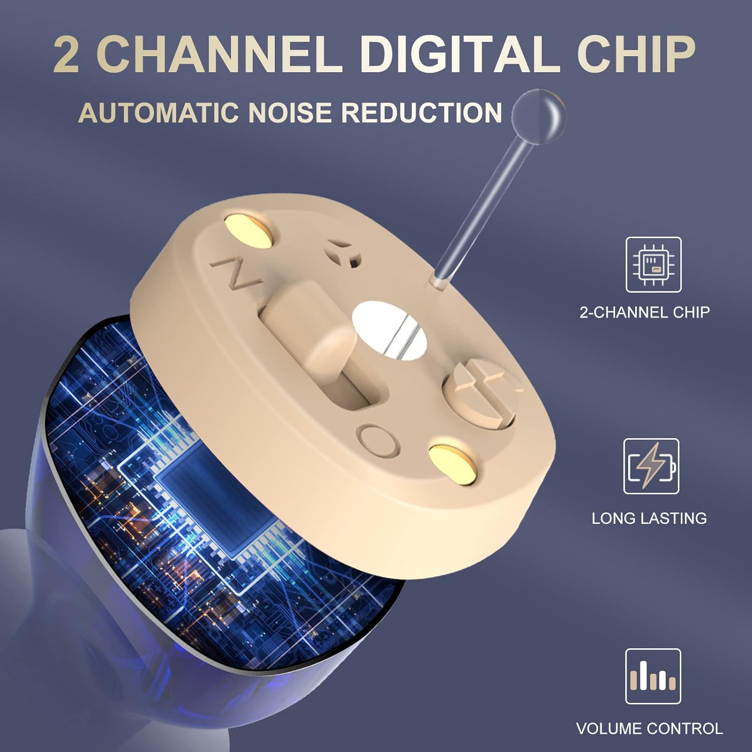 1Pair Digital Rechargeable CIC Noise Reduction Hearing Aids For Seniors & Adults