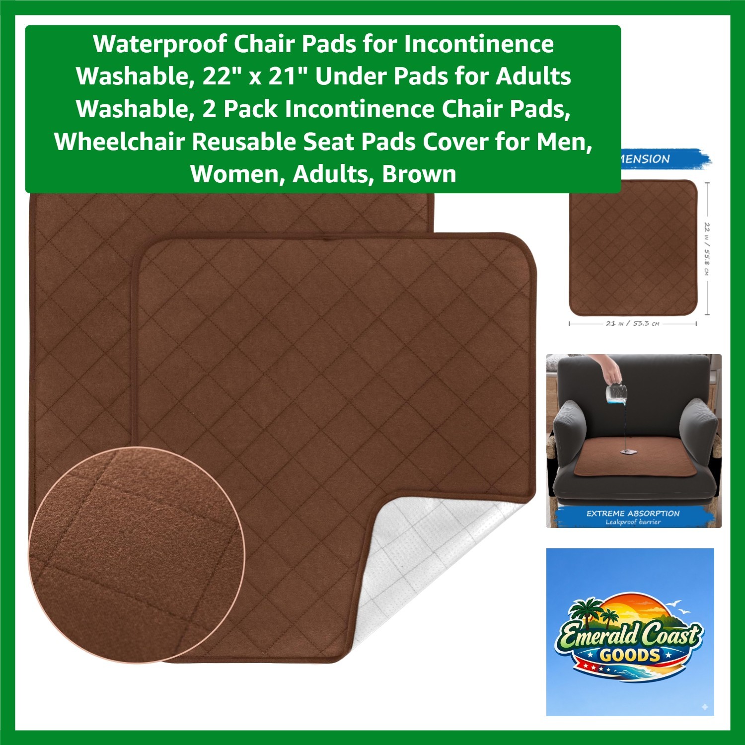 Waterproof Chair Pads for Incontinence Washable, 22″ x 21″ Under Pads for Adu…