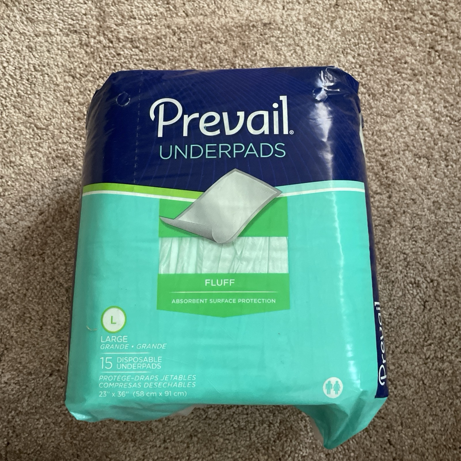 Prevail Underpads – Large 23 X 36 Inch, Absorbent Surface Protection (15-pack)