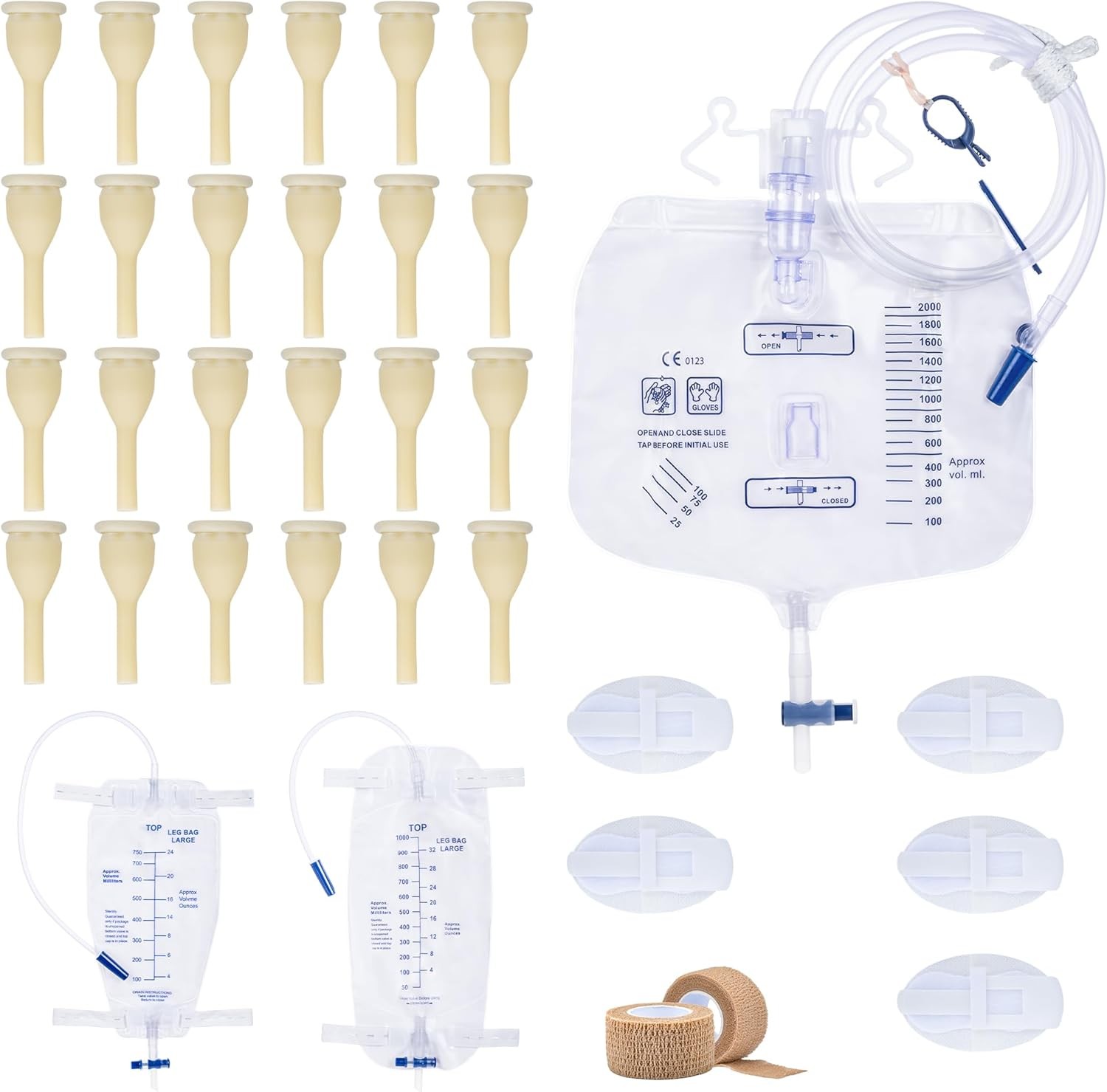 External Condom Catheters for Elderly Men Age 80, 24 Soft Latex, 5 Catheter Stab