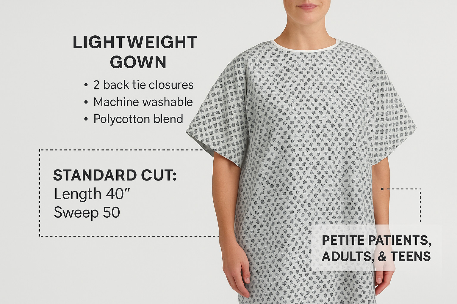 Petite Hospital Patient Gowns White Medical Exam Gown Back Tie Closures One Size