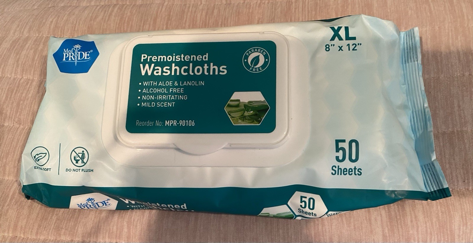 6 packs -MED PRIDE Premoistened Adult Washcloths 8 x 12 Inch 50 shts each