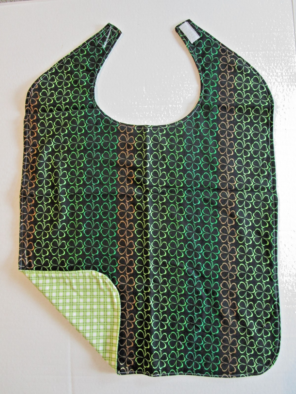 🍀 CLOVERS Adult Sized Bib * Special Needs Seniors * Reversible to Flannel 🍀