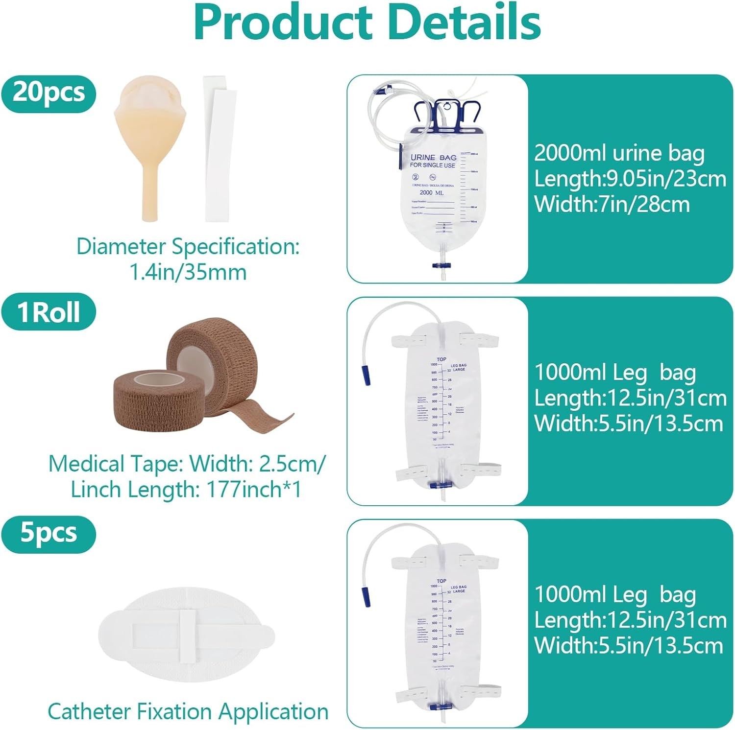Condom External Catheter Kit for Elderly Men Age 80-2x1000ml ,1x2000ml