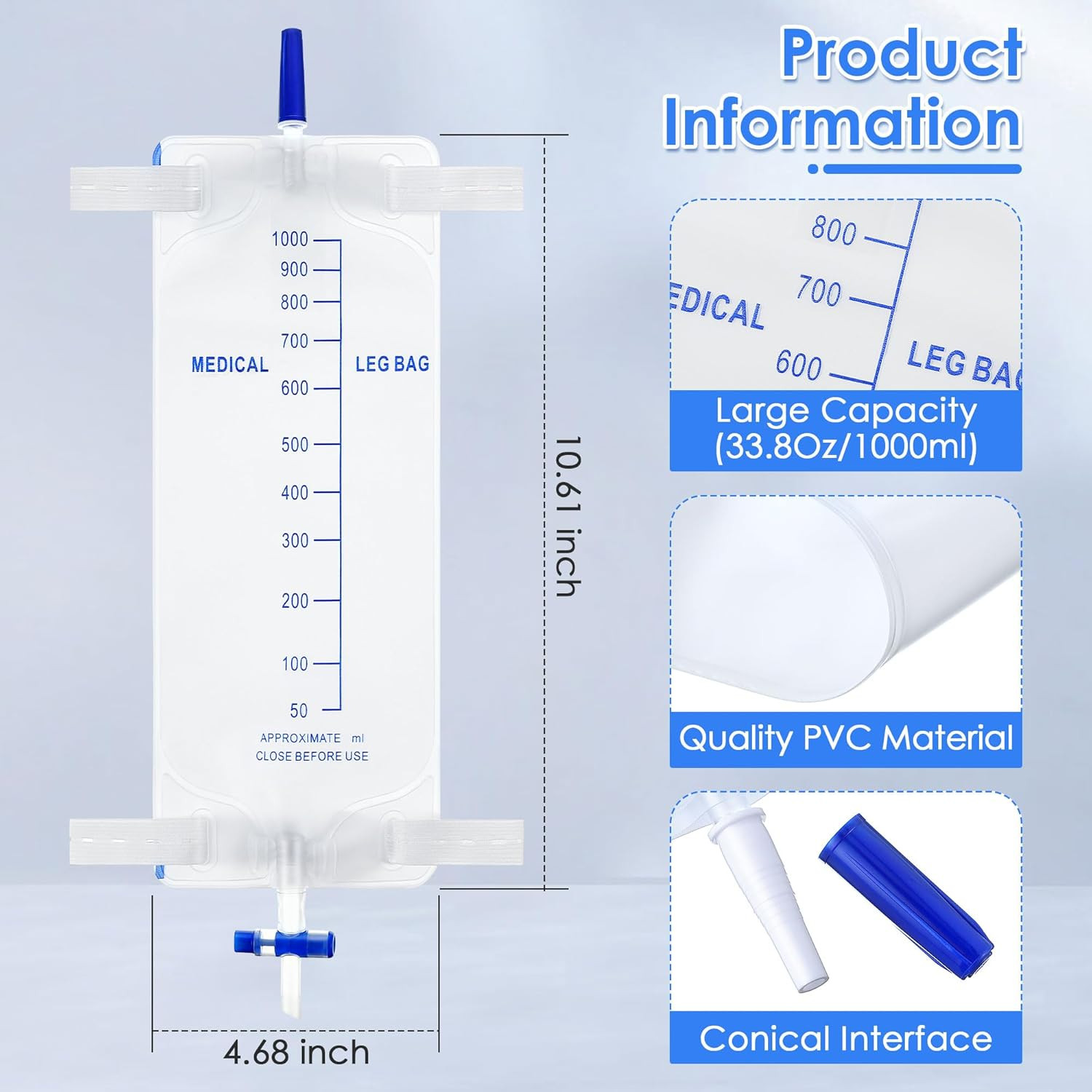 3-Pack 33.8Oz Urinary Drainage Leg Bags with Anti-Reflux Valve and Straps