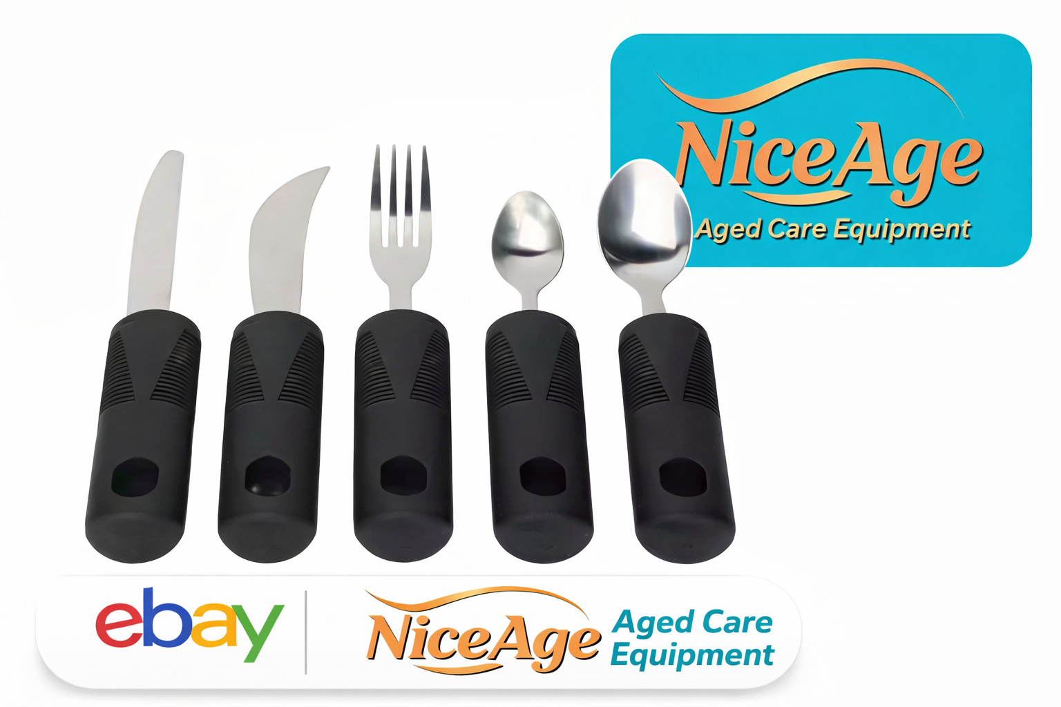 Adaptive Utensils Set 5pcs – Easy-Grip Cutlery for Elderly & Assisted Eating