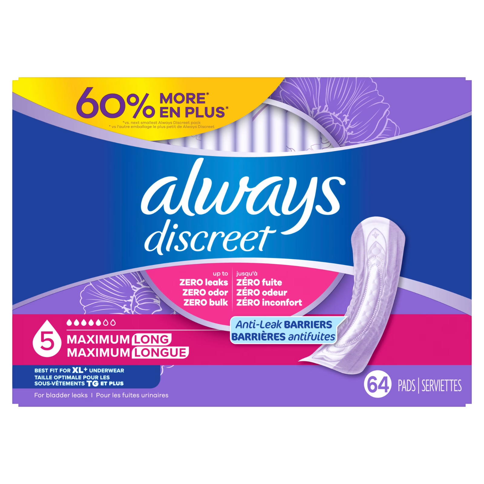 Always Discreet Pads, Maximum Absorbency, Long, 156 Count, Free Shipping US