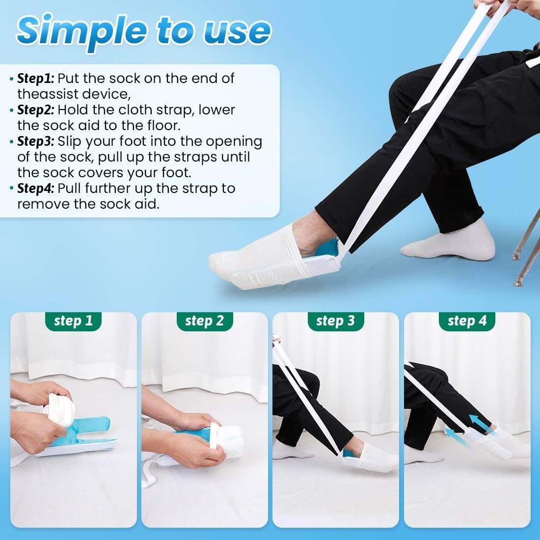 Effortless Sock Helper Tool – Perfect for Seniors, Pregnant & Disabled – Blue