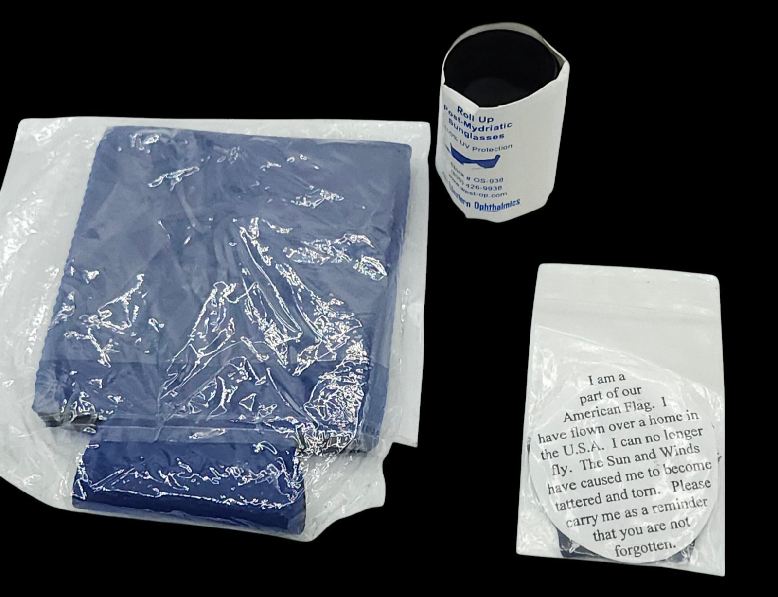 Post Mydriatic Disposable Roll-up Sunglasses Eye Protection Koozie Flag Star Lot