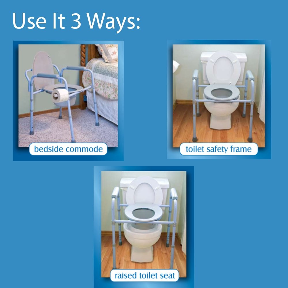 Carex 3-In-1 Folding Bedside Commode And Raised Toilet Seat Portable Toilet