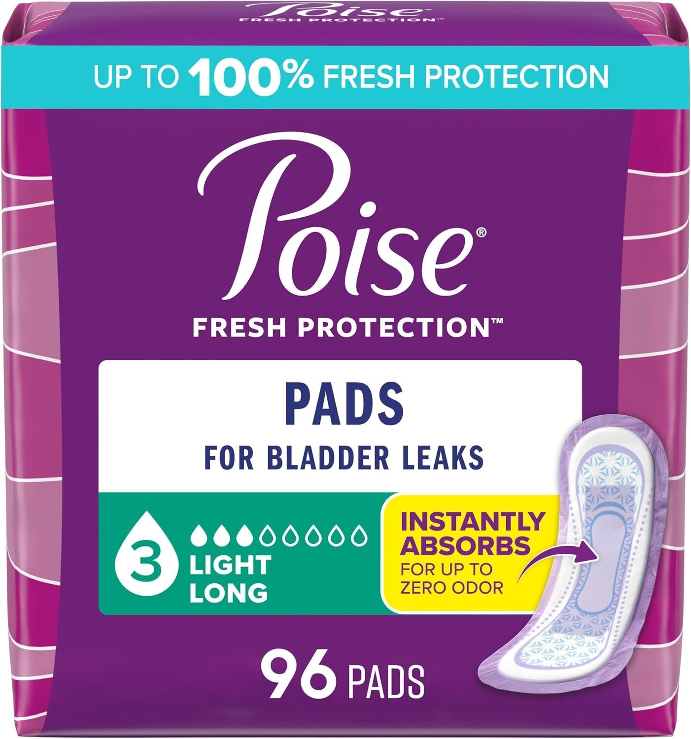 Poise Disposable Incontinence & Postpartum Pads, Leak Protection, 96 Count