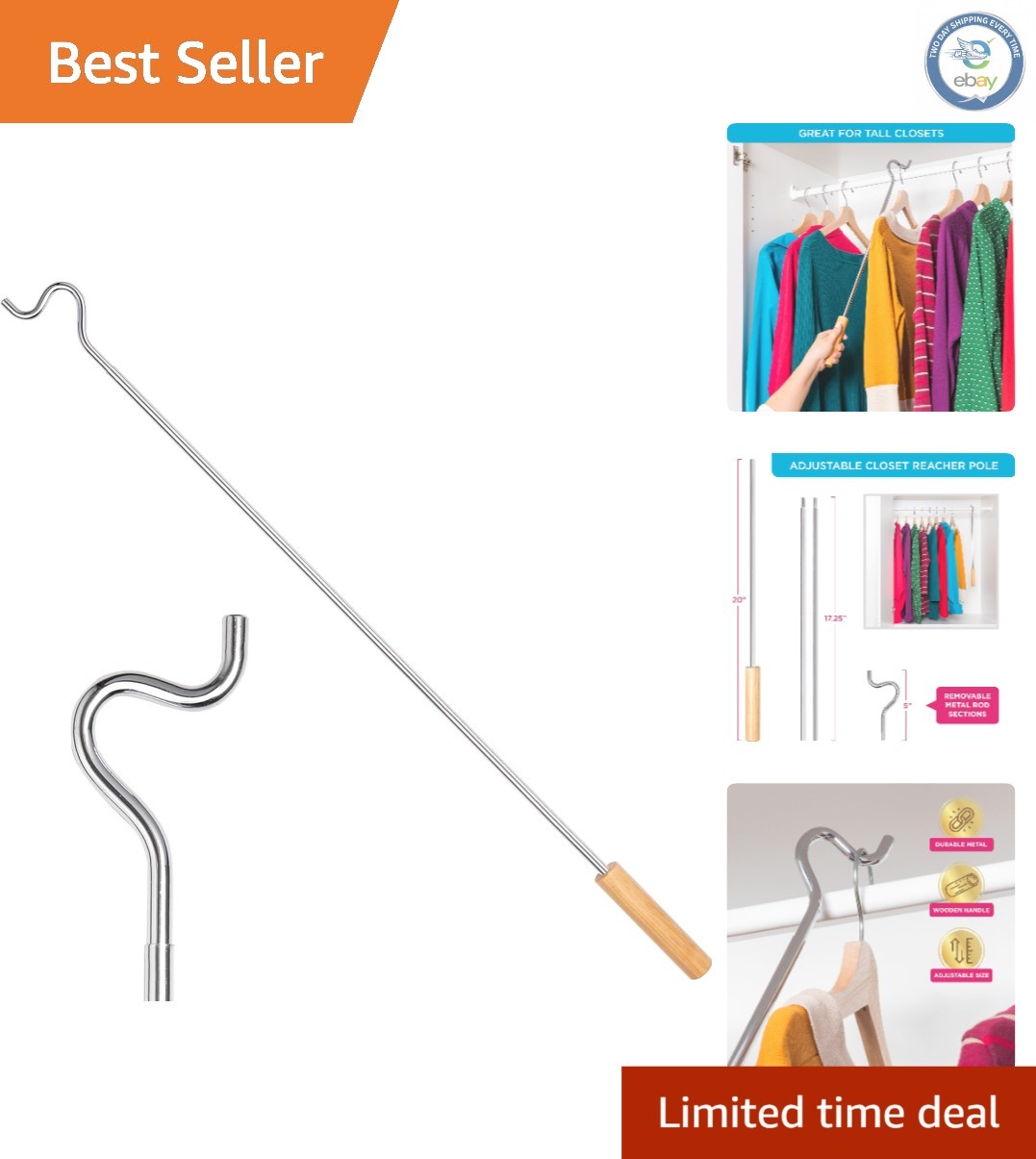 Sturdy Closet Hanger Shepherd Hook – Adjustable 2.75-5 Feet for Organizing