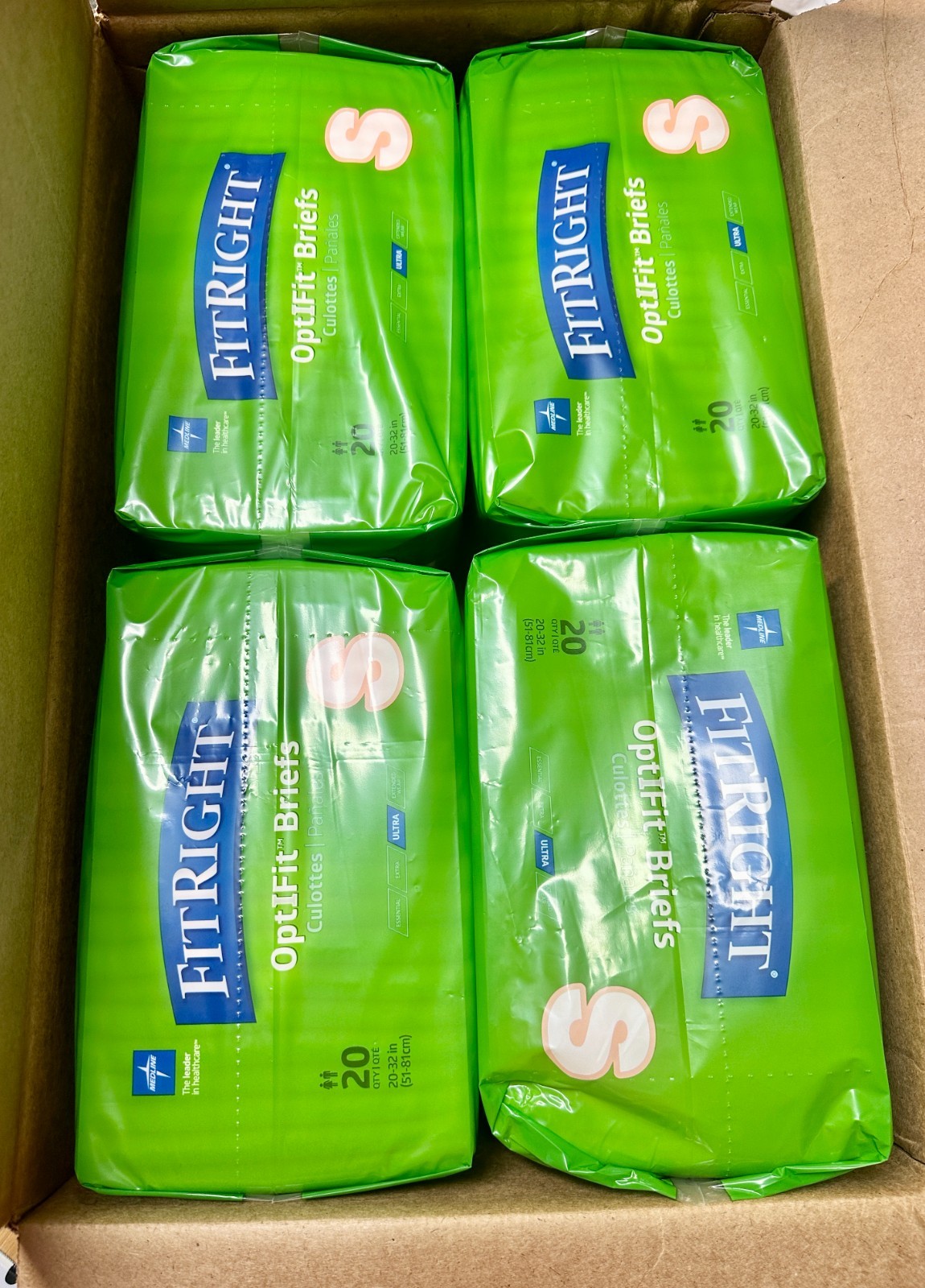 x80 Count FitRight Medline OptIFit Briefs Ultra 20-32in. Small Adult Briefs