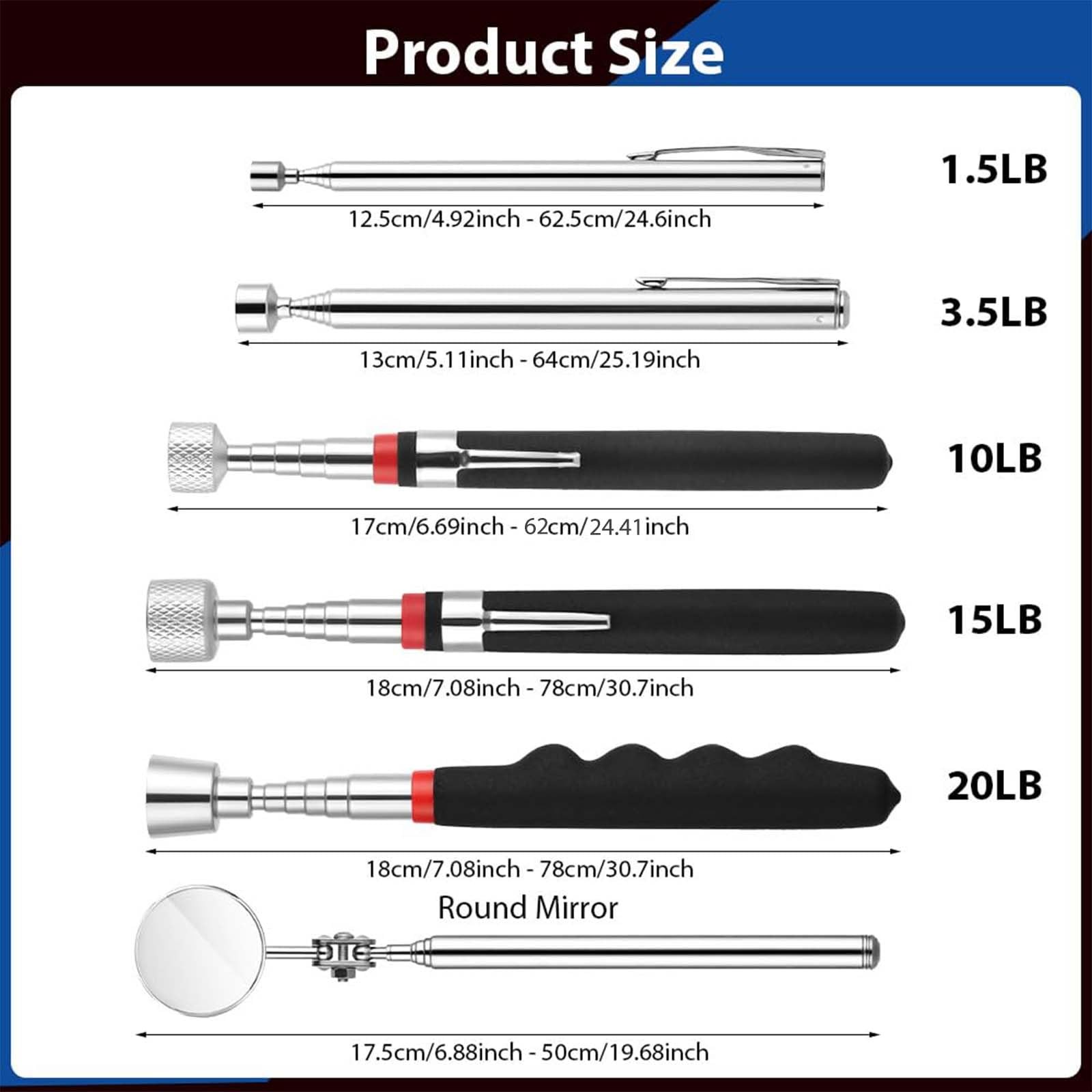 6pc Magnetic Pickup Tool Set Extendable Retractable Wand Nuts Screws Metal 75