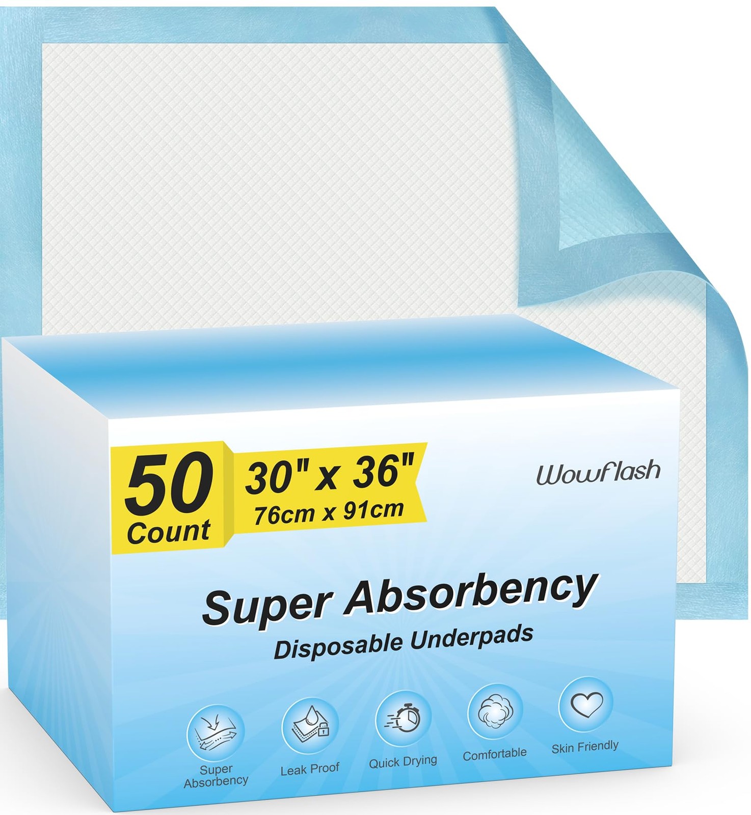 Wowflash Super Absorbency Disposable Leakproof Underpads with Quick Drying