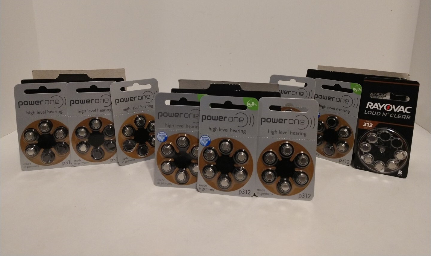 134 PowerOne & Rayovac Hearing Aid Batteries PR48, p312, 1.4V New & Open Packs