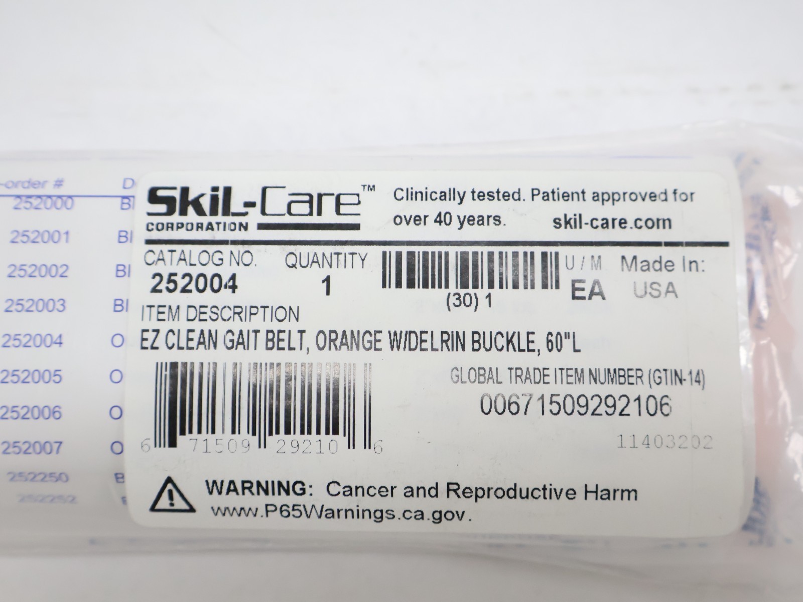 Skil-Care EZ Clean Gait Belt, 60″ Orange, Washable Patient Transfer Safety Belt