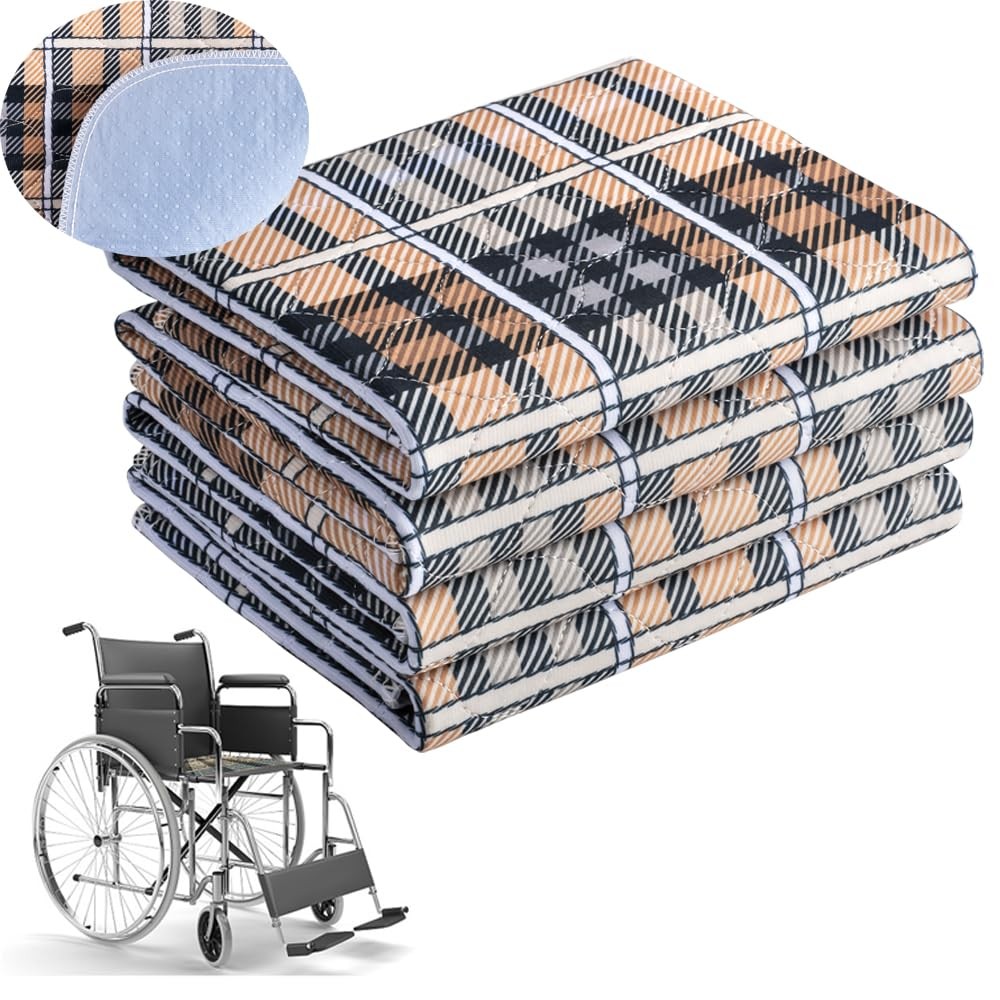 4 PCS Chair Pad Incontinence Washable Absorbent Plaid Waterproof 21×22 Inch