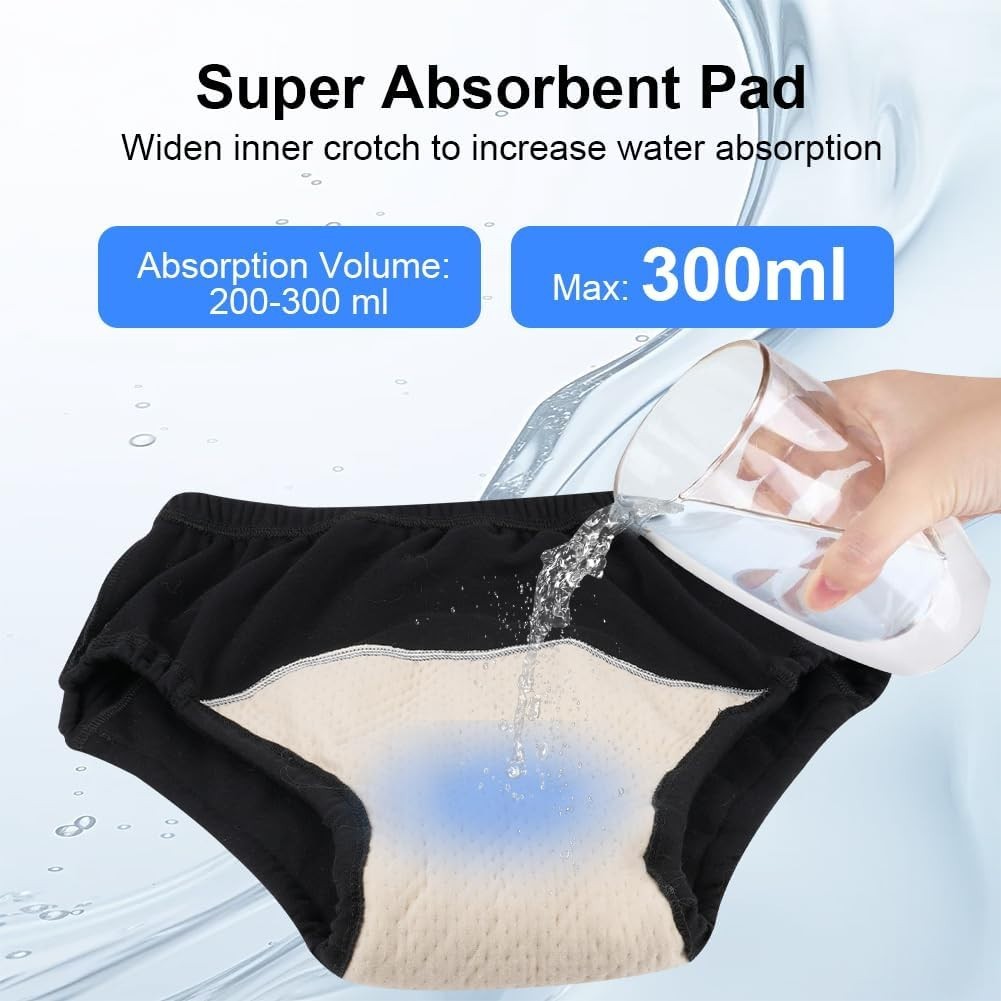 Black Reusable Adult Diaper Cover – Soft Cotton, 200-300 ml Absorbency