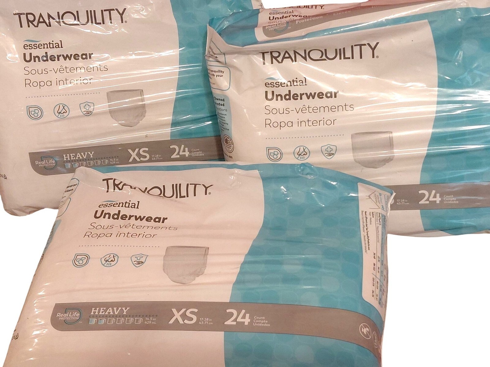 Tranquility Essential Underwear 3 Pack XS 24-Count (72 Total) Heavy Protection
